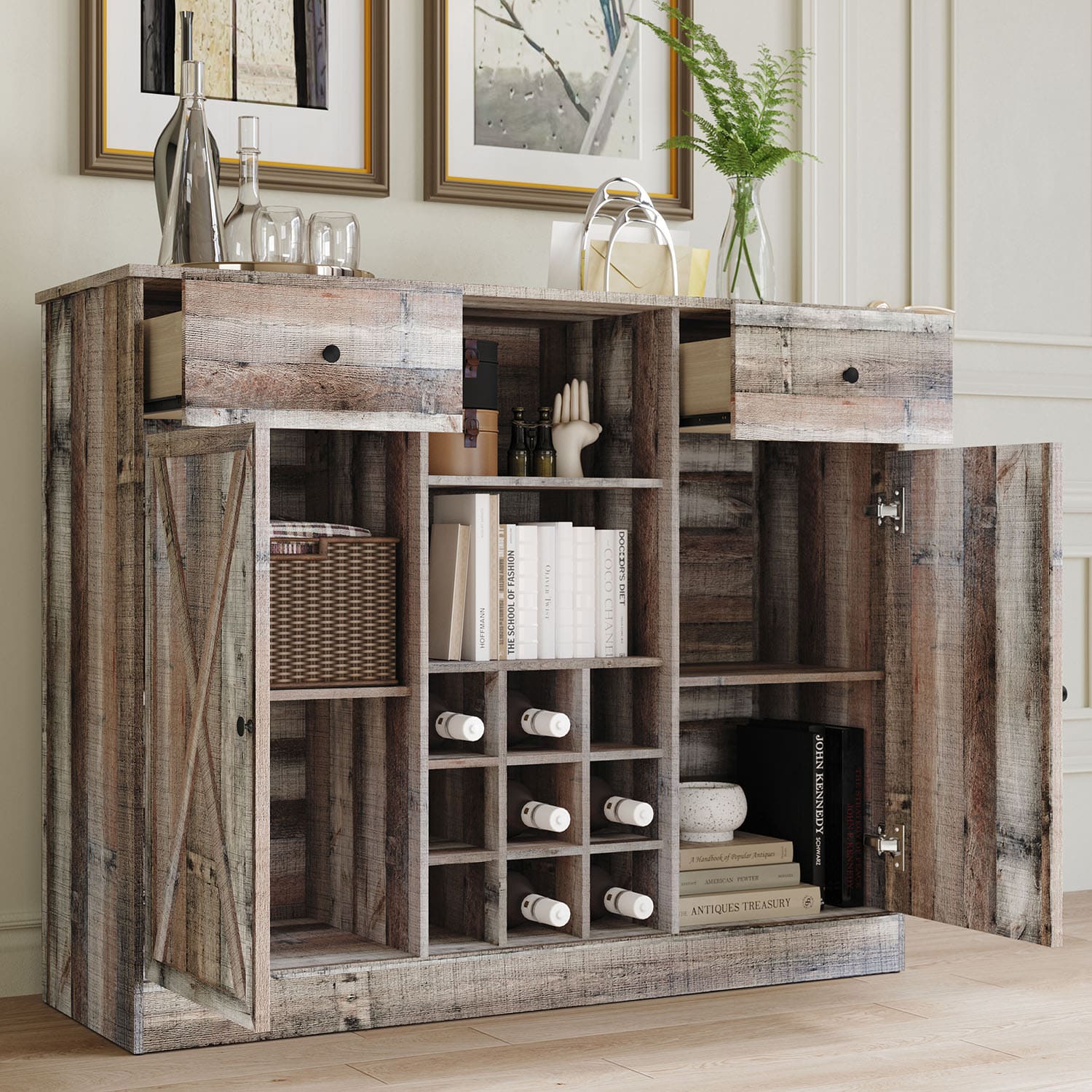 ChaletPosh C4014SB-NOK Contemporary/Modern Natural Oak Sideboard with Wine Storage