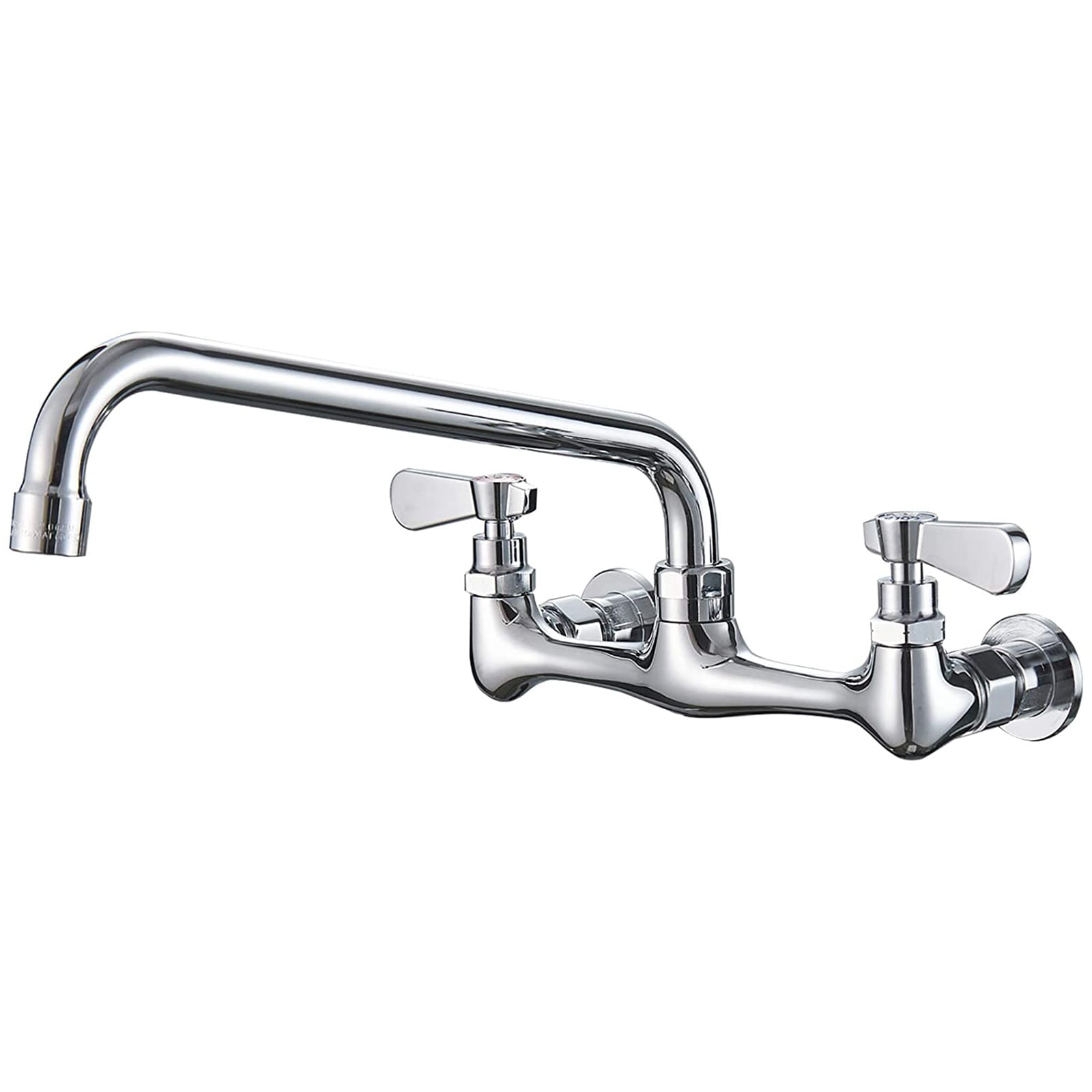 Polished Chrome Double Handle Wall Mount Kitchen Faucet with 12 Inch Swivel Spout