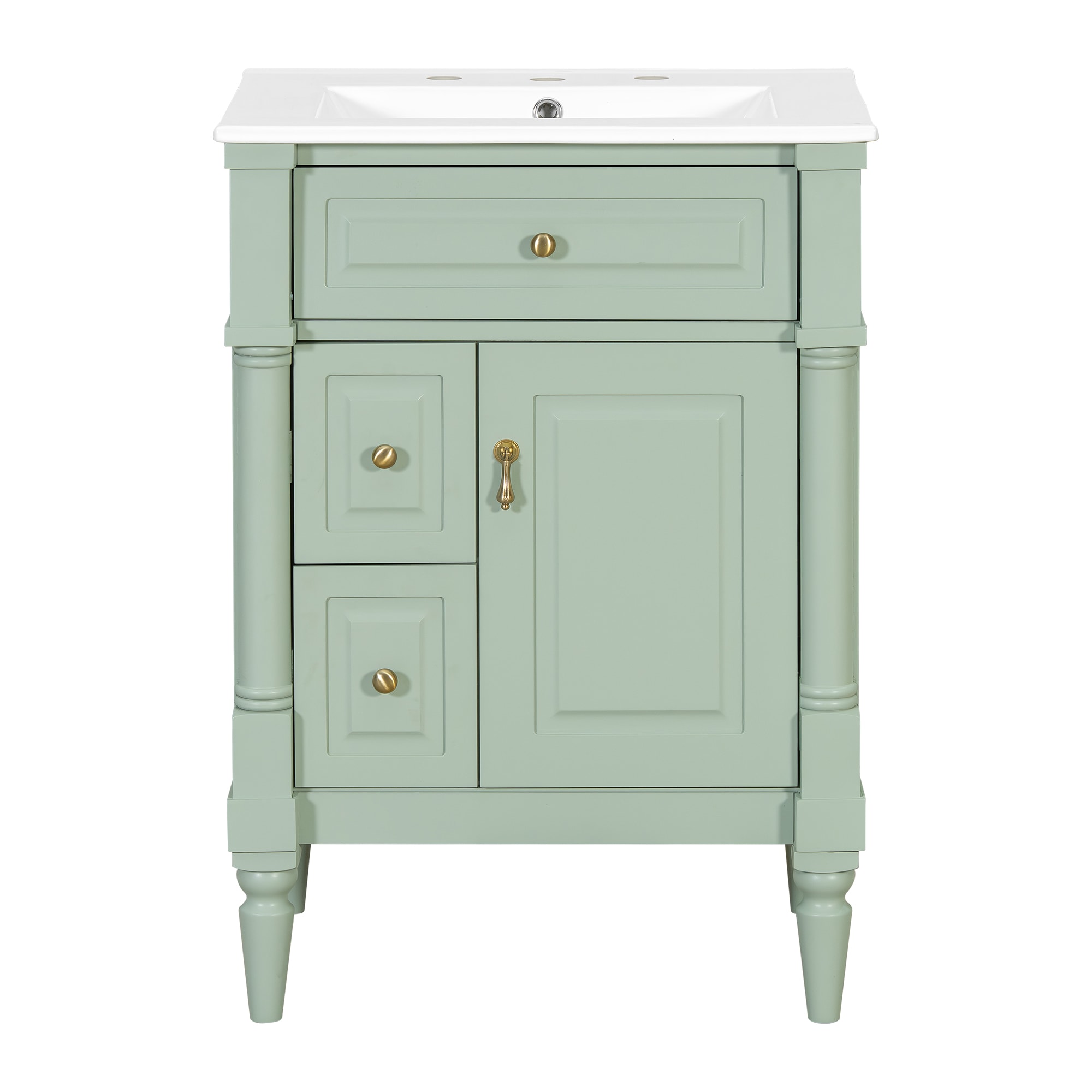 AAZJ Green Freestanding Bathroom Cabinet with Flip Drawer, Adjustable Shelf 18.3-in Green Single Sink Bathroom Vanity with white Ceramic Top