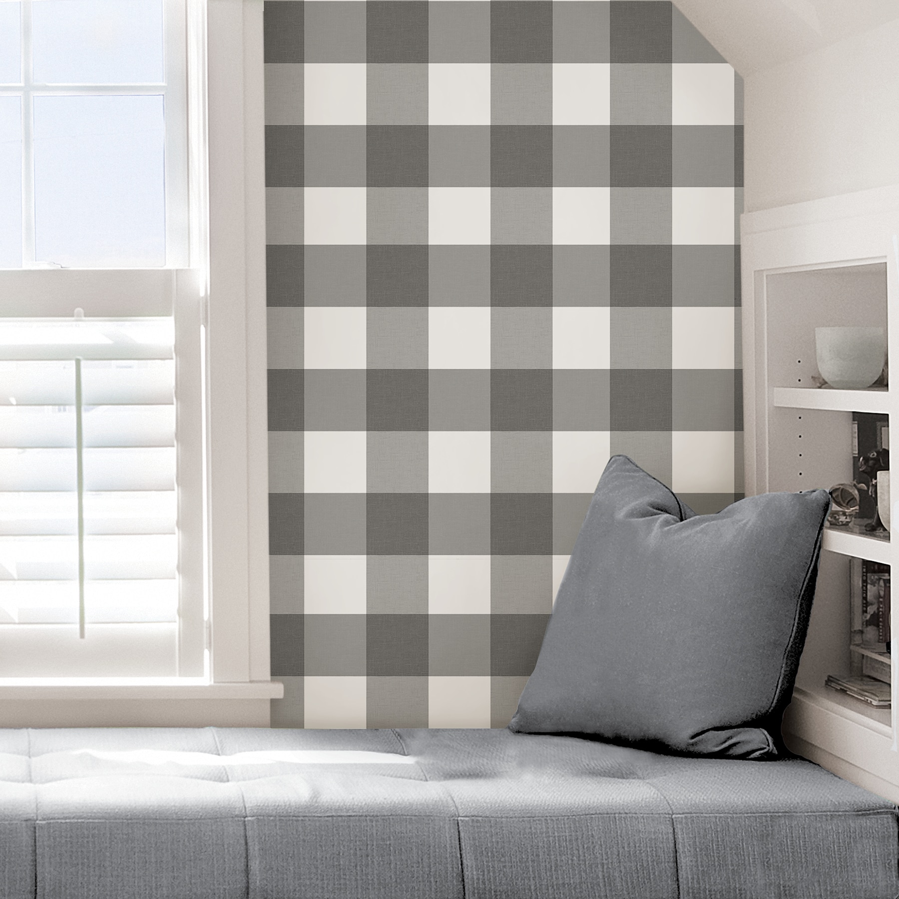 Gray and White Plaid Self-Adhesive Wallpaper Roll