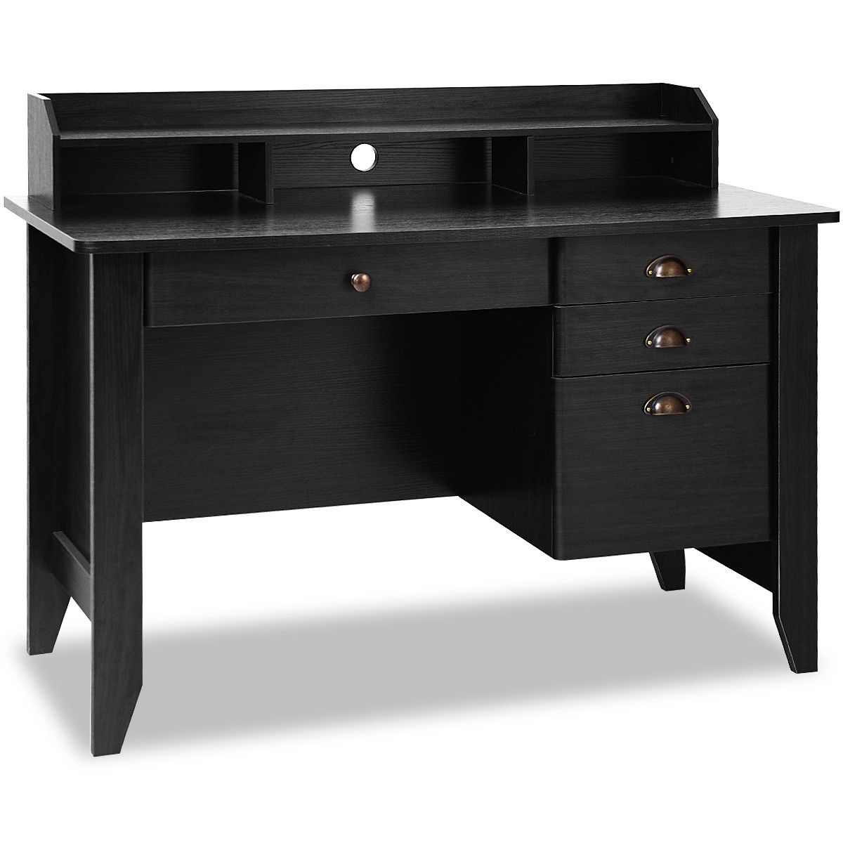 Elegant Black MDF Computer Desk with Multi-Drawer Storage and Monitor Shelf