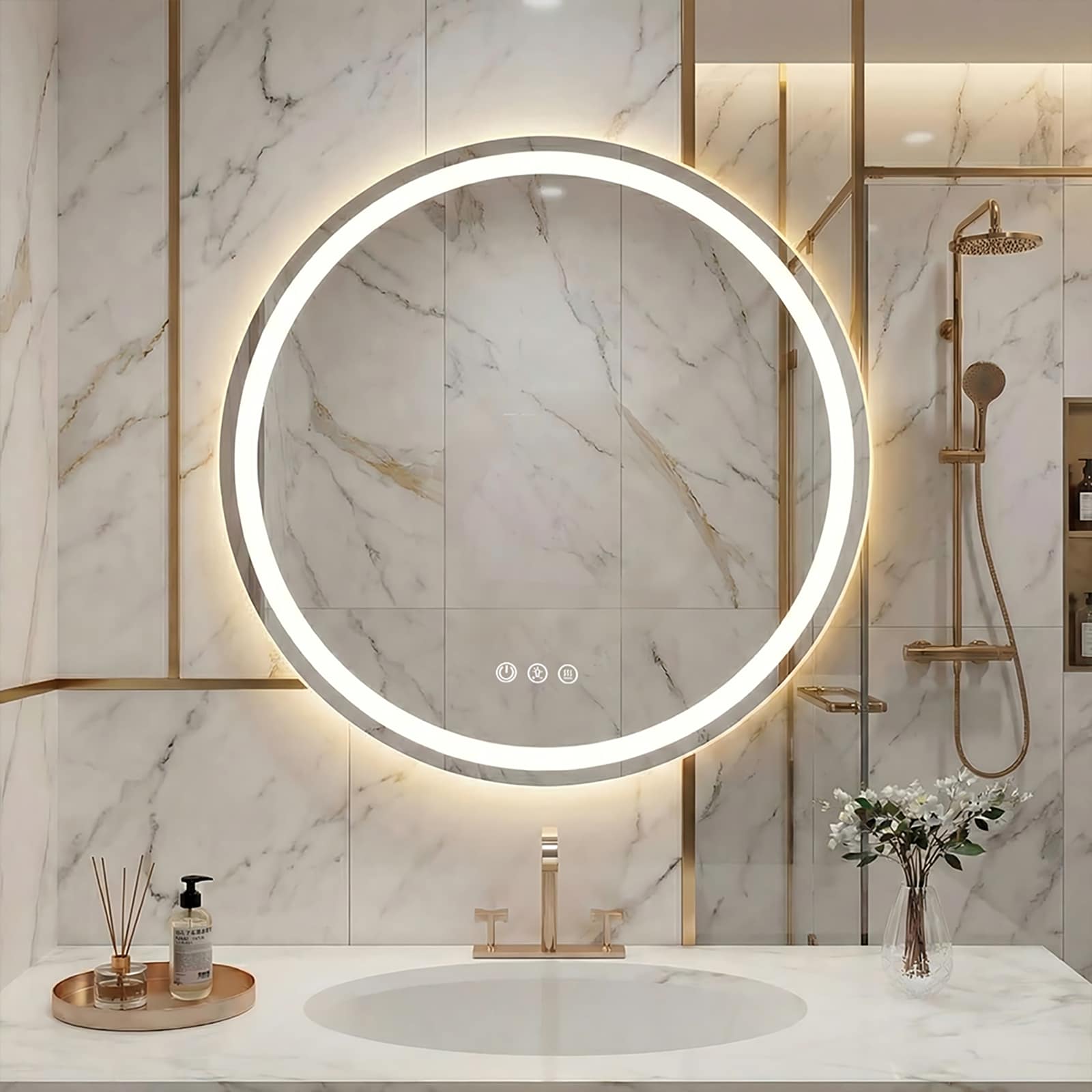 LUXEYARD LED Bathroom Mirror with Lights Anti-Fog Dimmable Backlit Front Lit Lighted Bathroom Vanity Mirror for Wall Memory Function Tempered Glass Shatter-Proof ETL Listed 36x36in #DS-M-BAC04548
