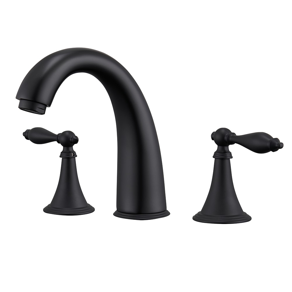 Mondawe MOSL-BF1MB Matte Black Widespread 2-handle WaterSense Mid-arc Commercial/Residential Handle Bathroom Sink Faucet with Drain