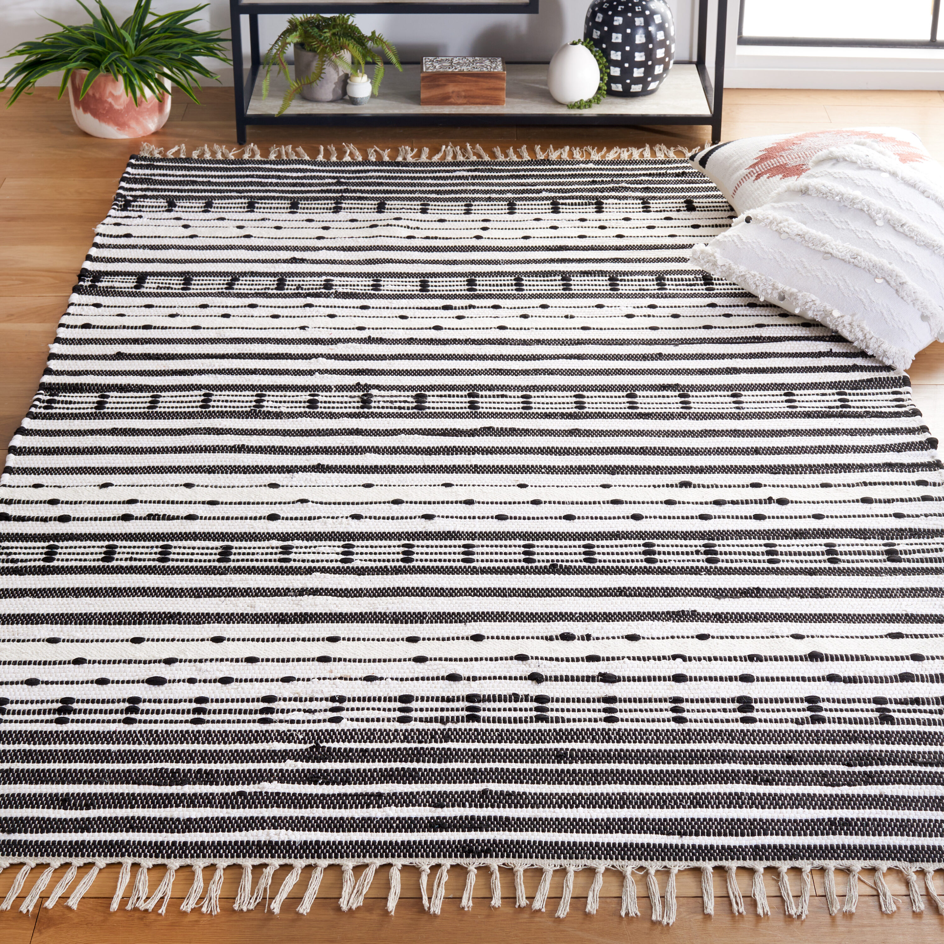  Striped Kilim 205 Black/Ivory Contemporary 5ft x 8ft Medium Rectangle Rug