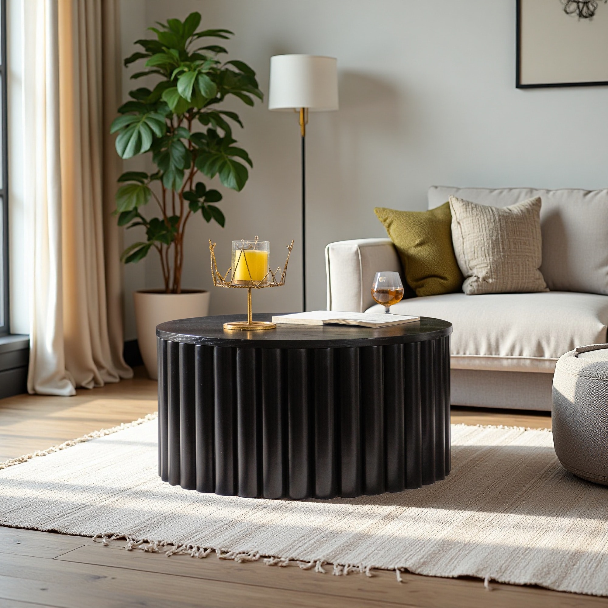 zwyo hosimu 27.6-in Round Lift Top Coffee Table with Relief Design and Pedestal Base for Living Room