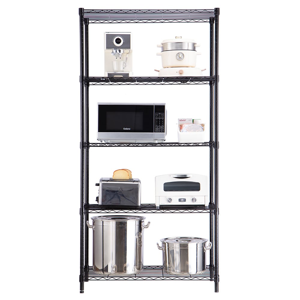 MZG E4590180OK501LB Steel Heavy Duty 5 -Tier Utility shelving unit ( 36-in W x 18-in D x 72-in H ) ( Black , ( 350-lb lbs. Capacity Per Shelf )