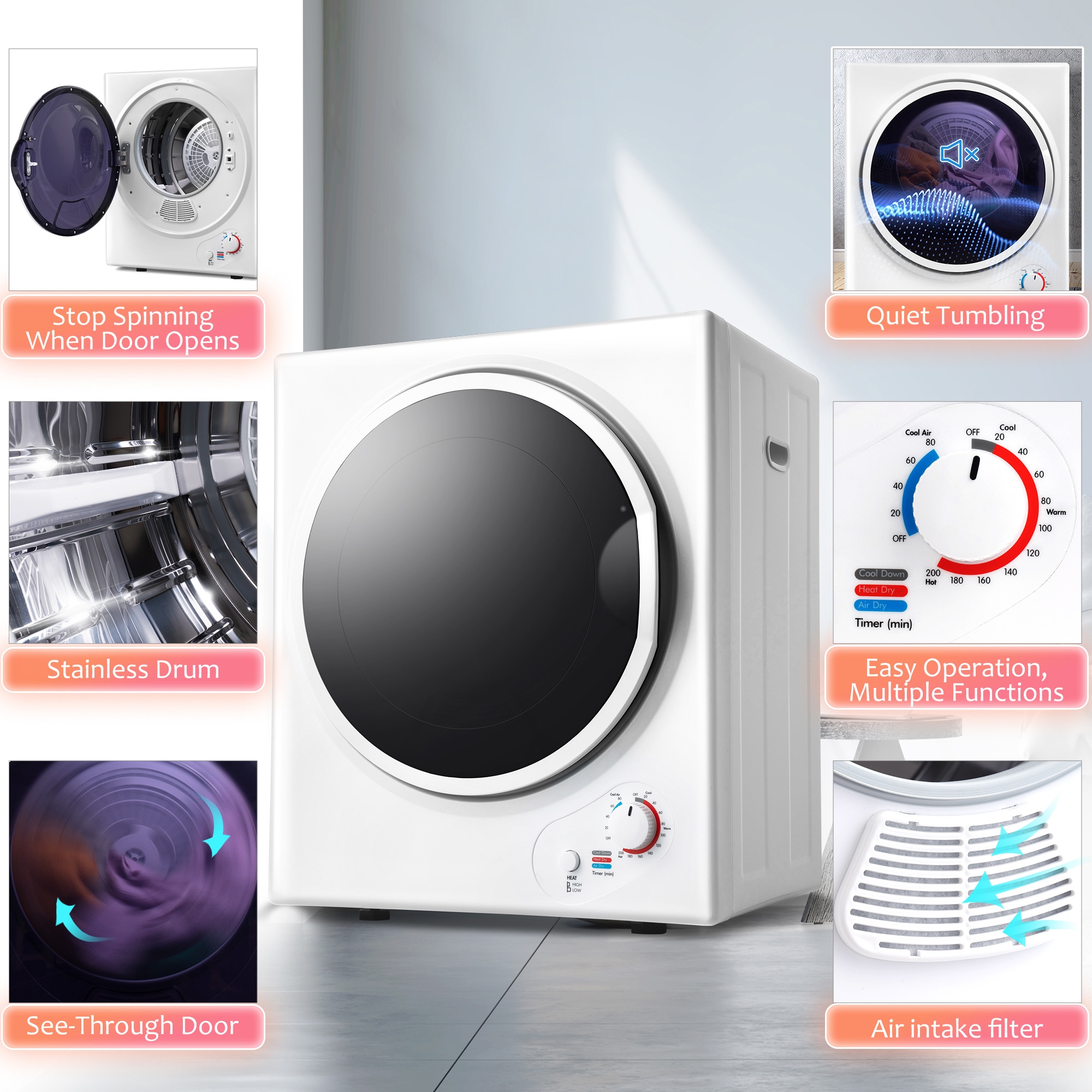 Siavonce N/O 1.5-cu ft Electric Dryer (White) in the Electric 