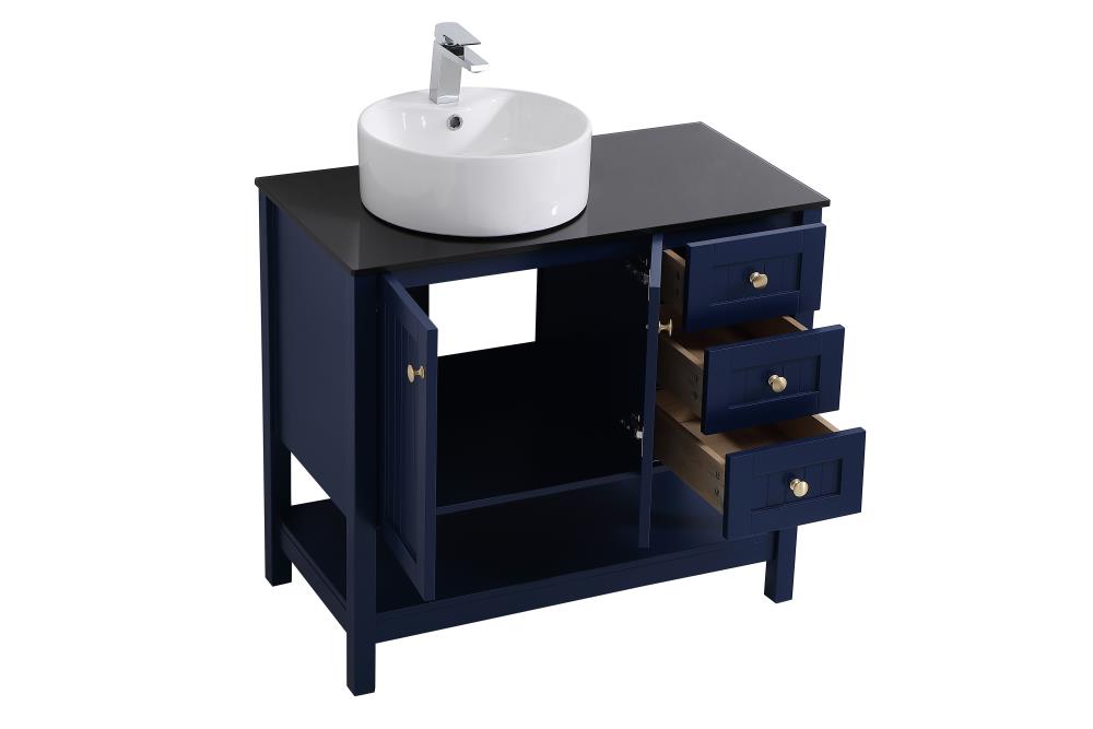 Blue and Gold 36" Steel and Porcelain Bathroom Vanity
