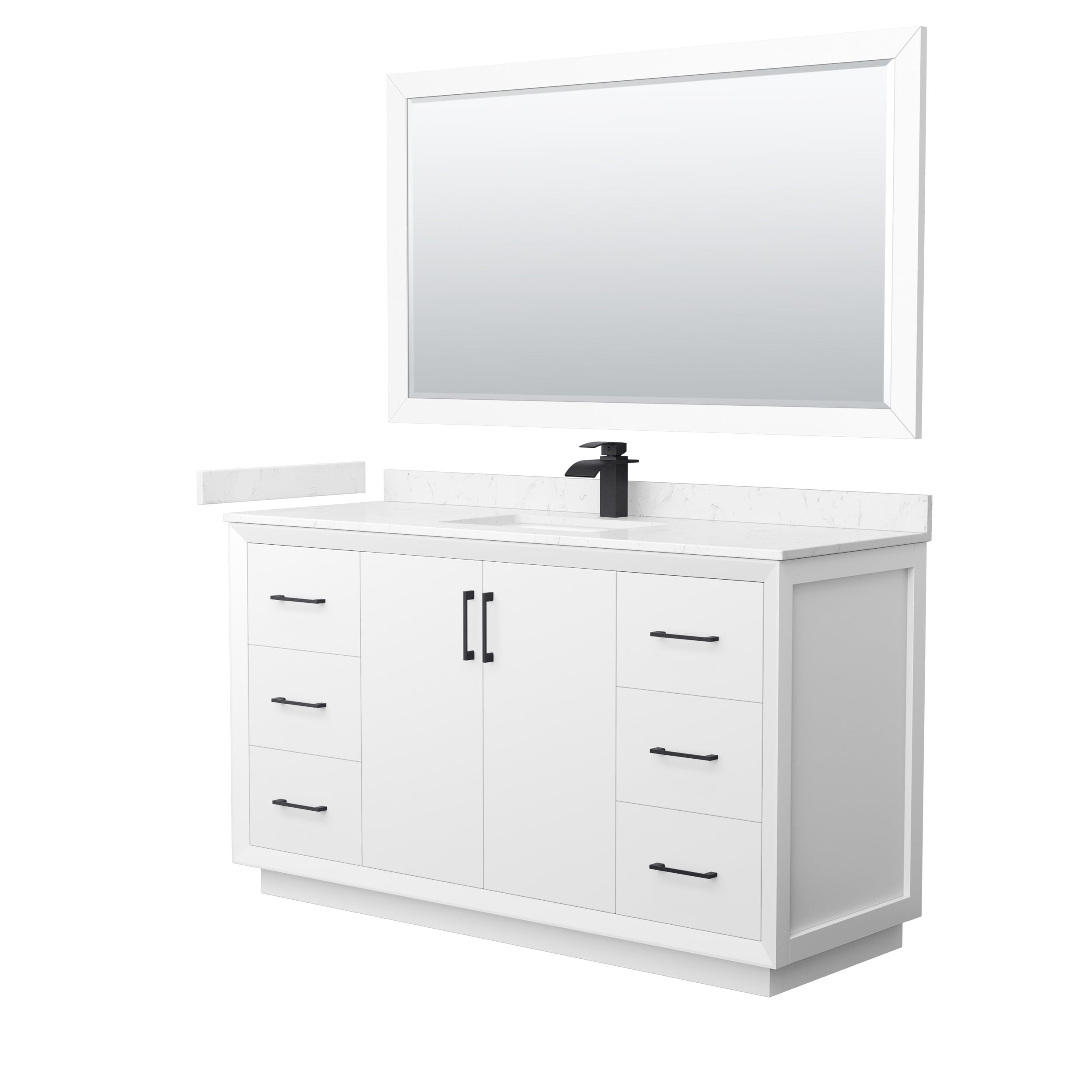 Wyndham Collection WCF414160SWBC2UNSM58 Strada 60-in White with Matte Black Trim Undermount Single sink Bathroom Vanity with Carrara cultured marble Cultured marble Top (Mirror Included)