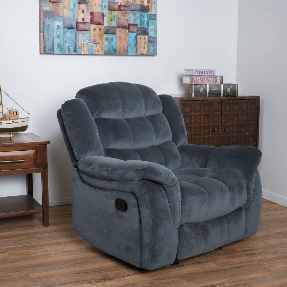 Coolbibila JOHN-RECLINER-GRAY Oversized Glider Recliner Chair with Gray Plush Fabric Cushion and Classic Design for Living Room