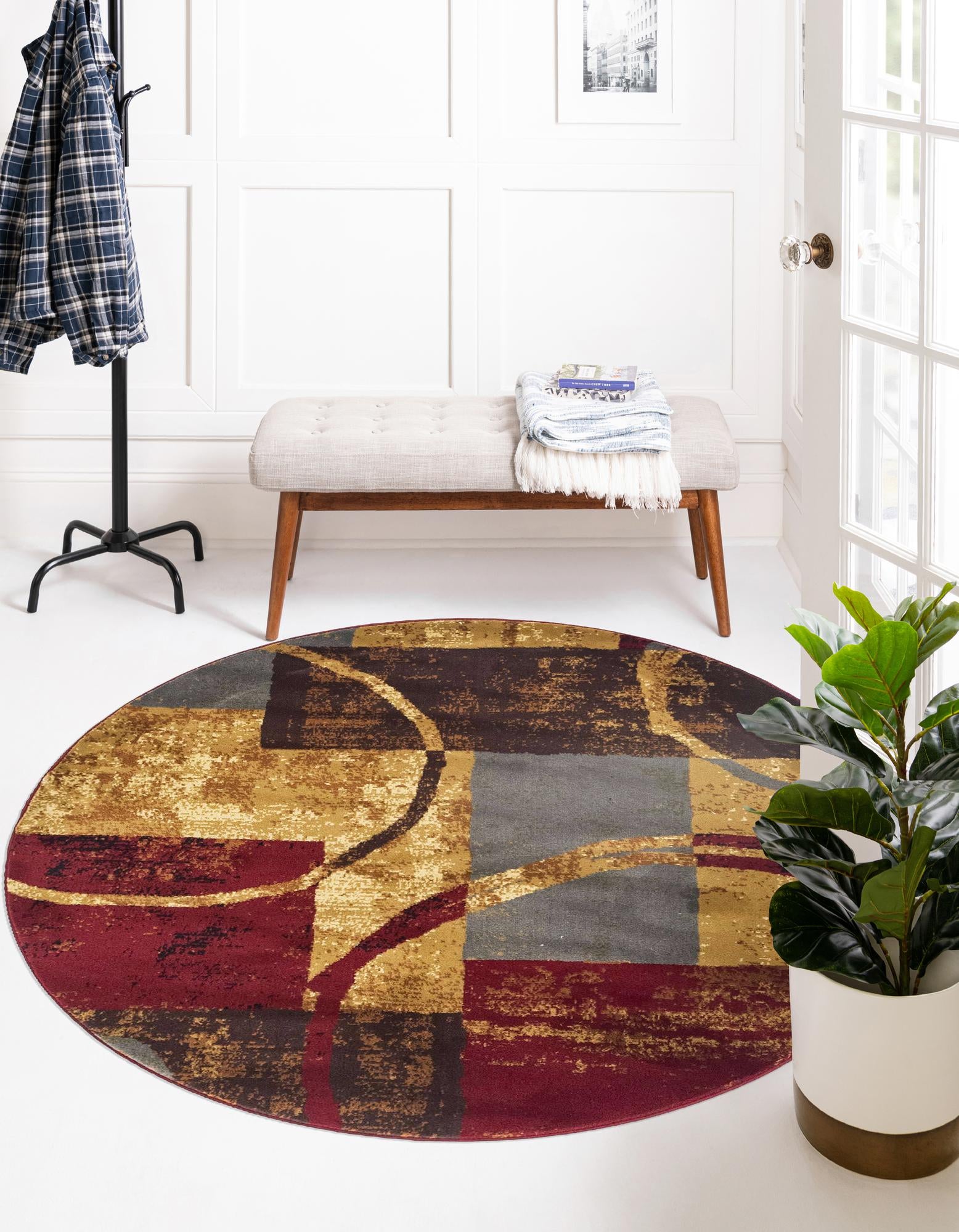 Unique Loom 3147741 Barista 3 x 3 (ft) Loomed Polypropylene Multi Round Indoor Geometric Area rug