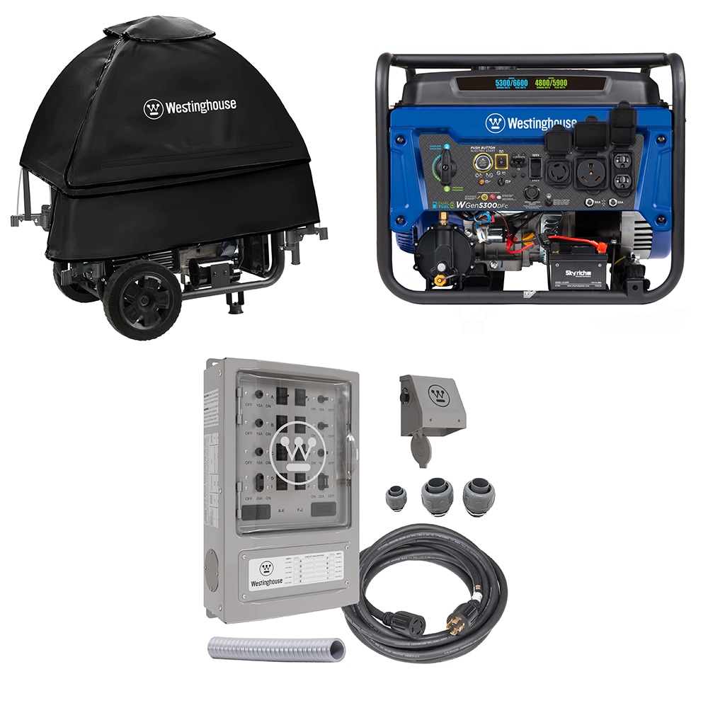 Westinghouse  WGEN5300DFc Dual Fuel Portable Generator, Cover, and Transfer Switch Set