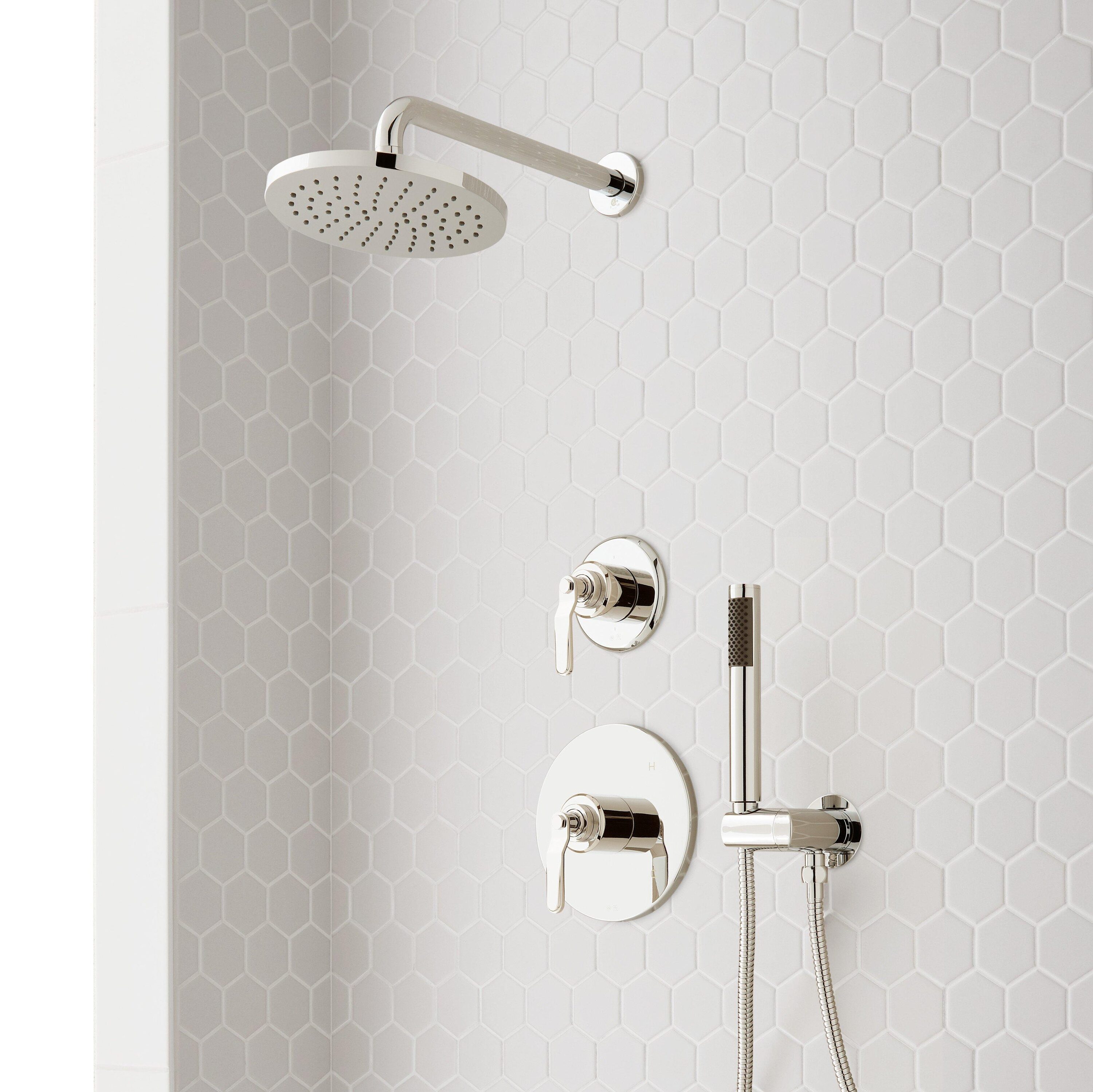 Signature Hardware 478475 Polished Nickel 2-handle Single function 8-Inches Round Bathtub and shower Faucet with Valve