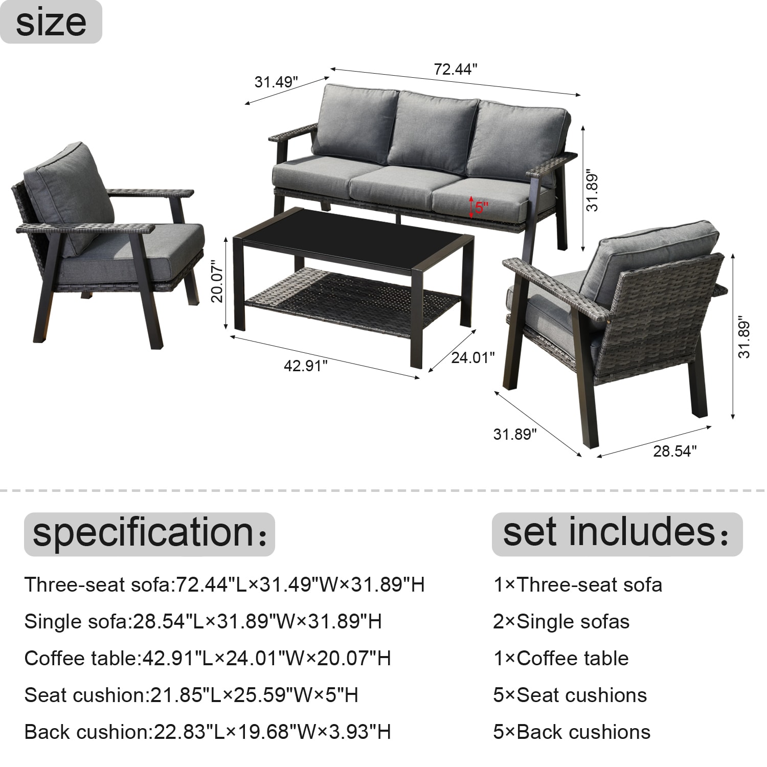 XIZZI Taurus Rattan Outdoor Sectional with Gray Cushion(S) and Steel ...