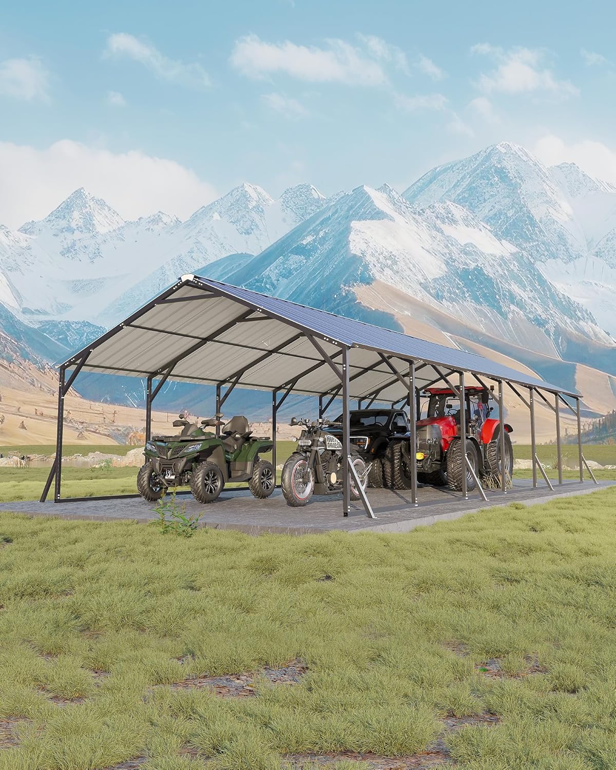 GAOMON - 20ftx30ftx12ft Metal Carport for Multiple Vehicles Heavy-Duty Steel Frame Vertical Roof ...