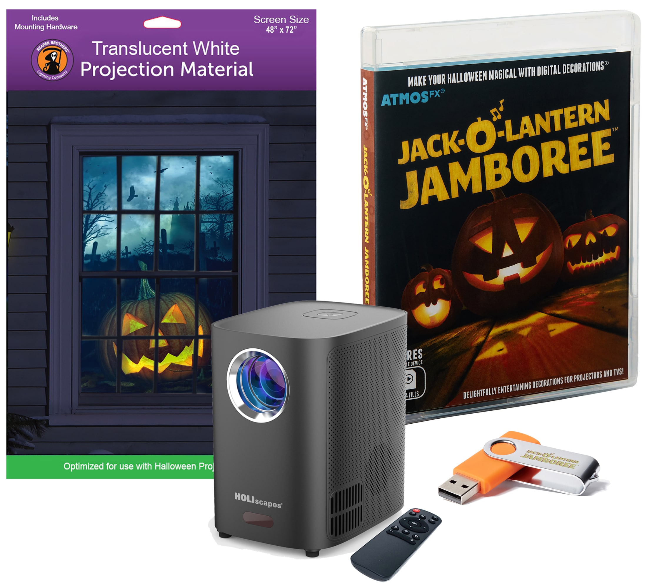 HoliScapes KIT-JOL-P-48X72 60-Inches Hanging Howling Lighted Happy halloween Digital decoration