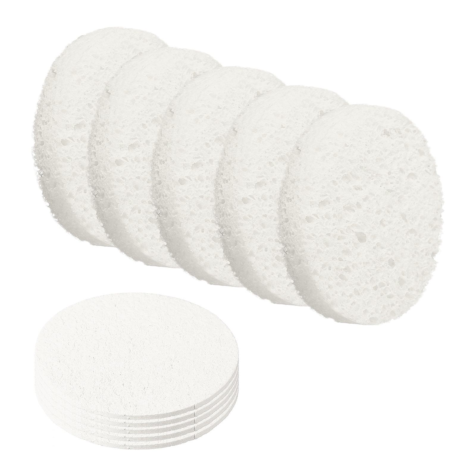 Unique Bargains 10pcs Cellulose Sponges Round Kitchen Clean Sponges Non-Scratch Compressed Dish Scrubber for Kitchen Household Cookware Bathroom Cleaning and DIY White
