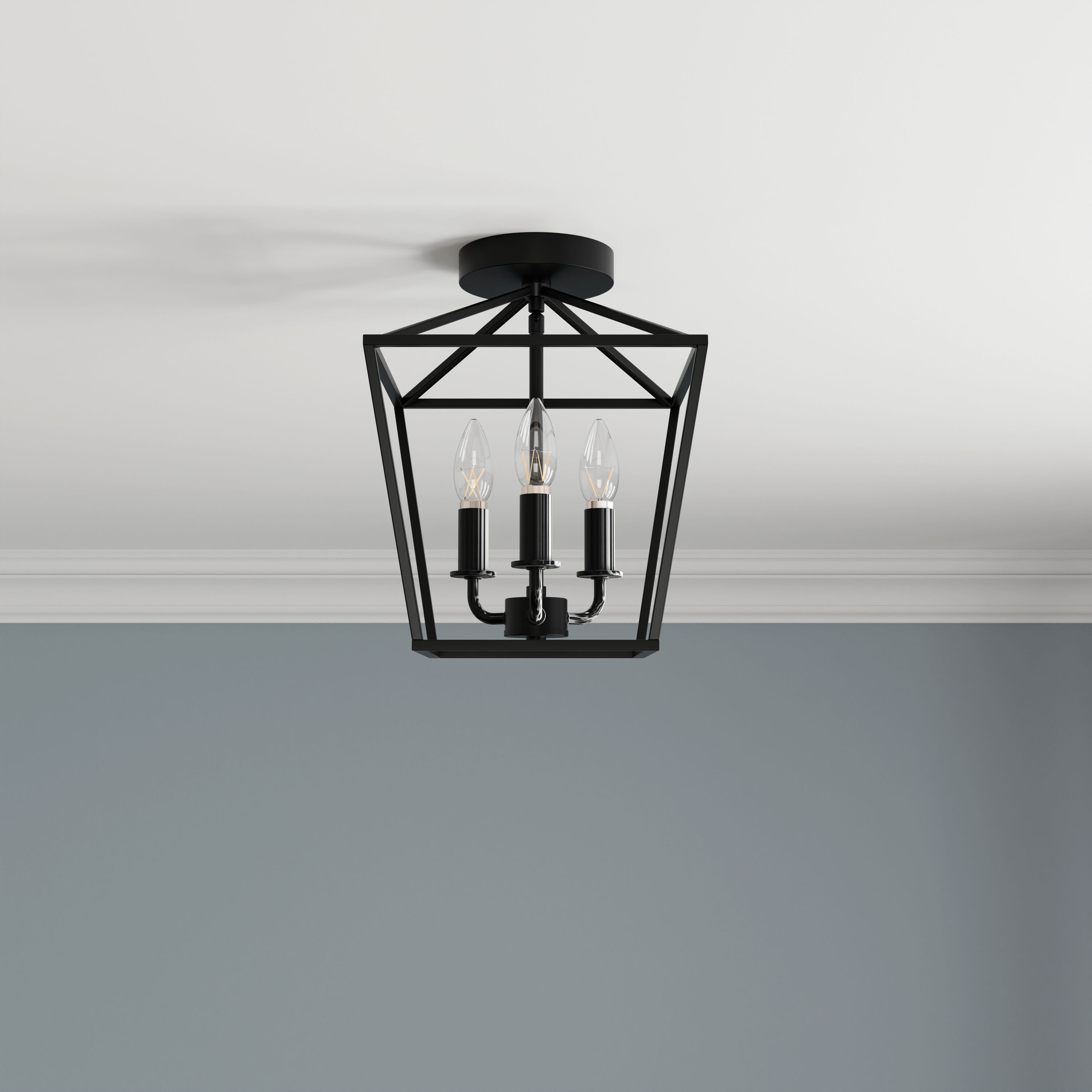 allen + roth CH31-3MBK Lane 3 -Light 10-in Matte Black Indoor/Outdoor Semi Flush Mount Light