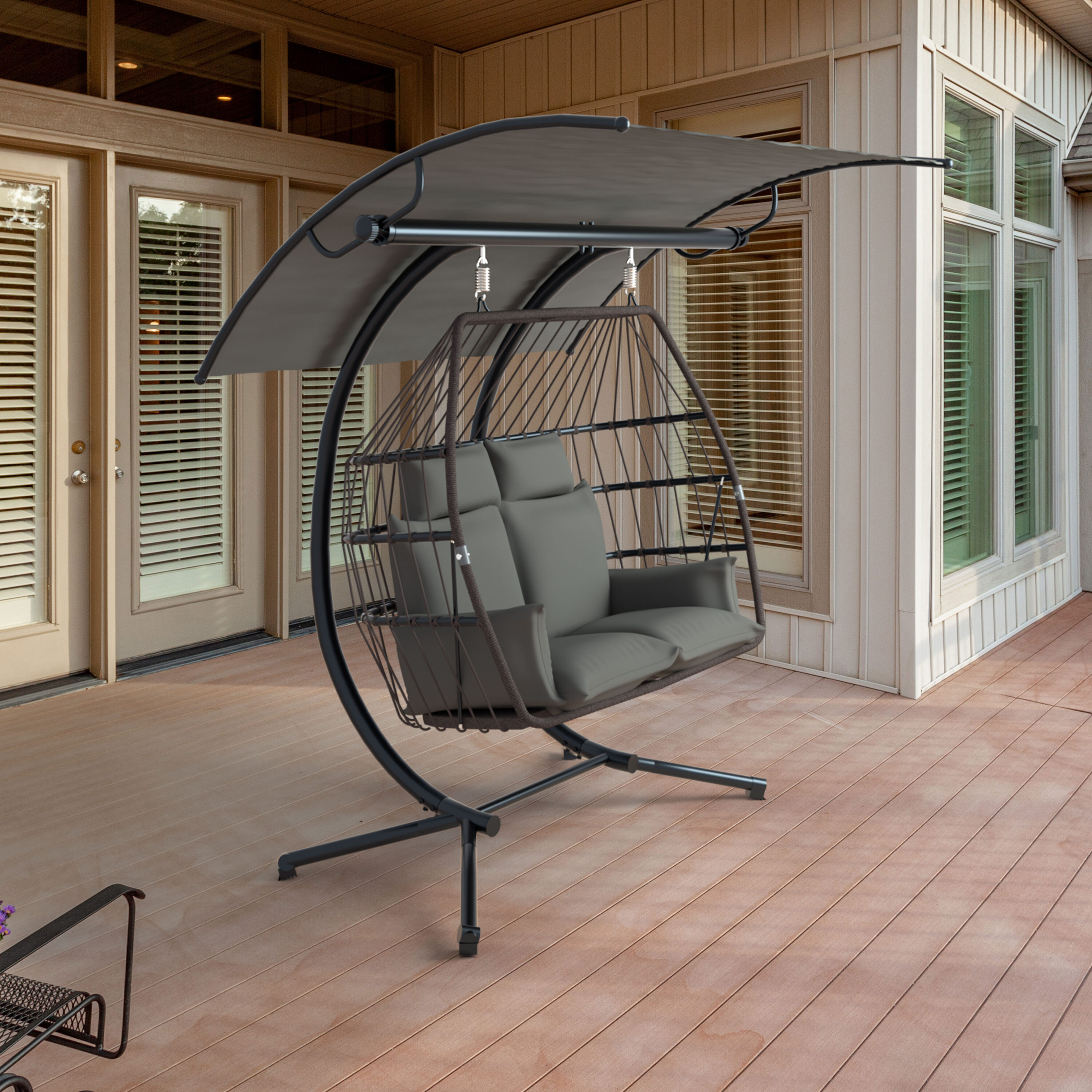 VEIKOUS PG0203-02GY-1 Egg Chair 2 -person Gray Steel Outdoor Swing