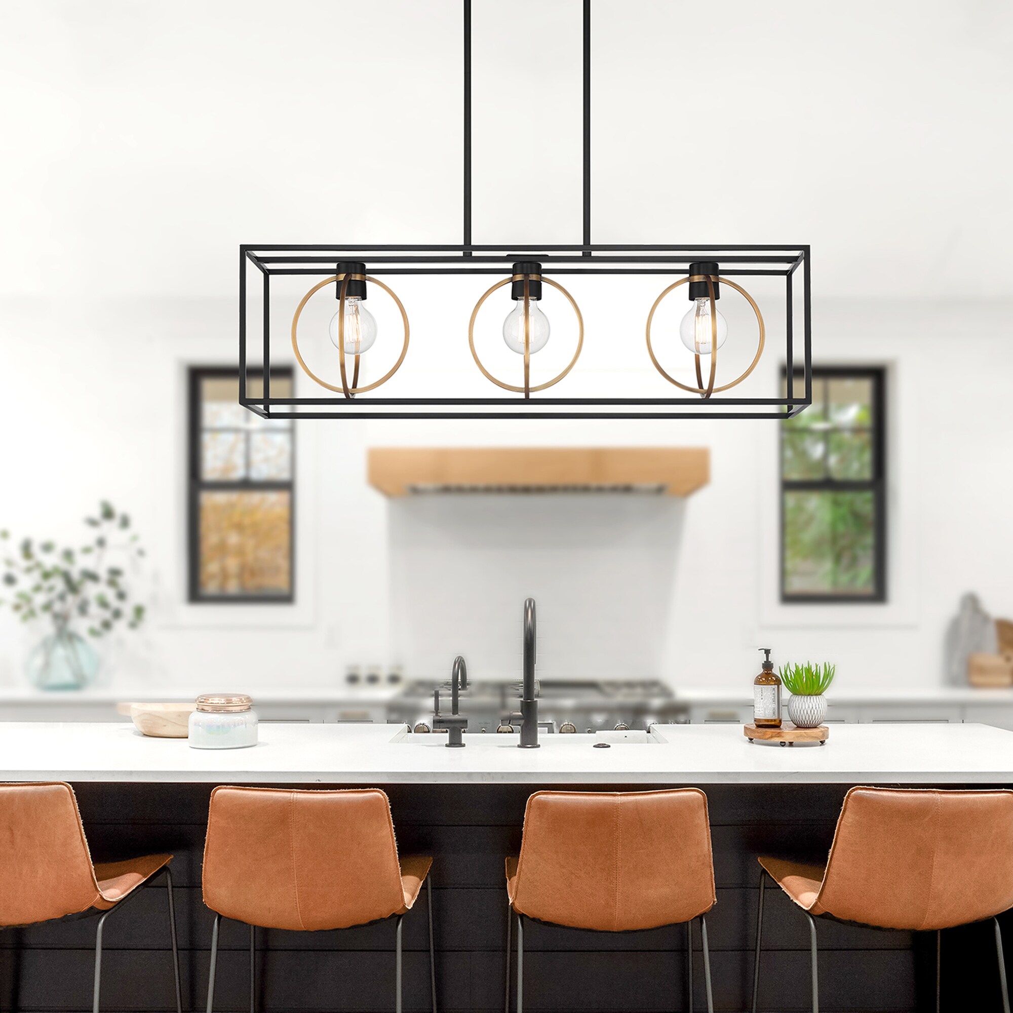 Kew Gardens Modern Industrial Matte Black 3-Light Island