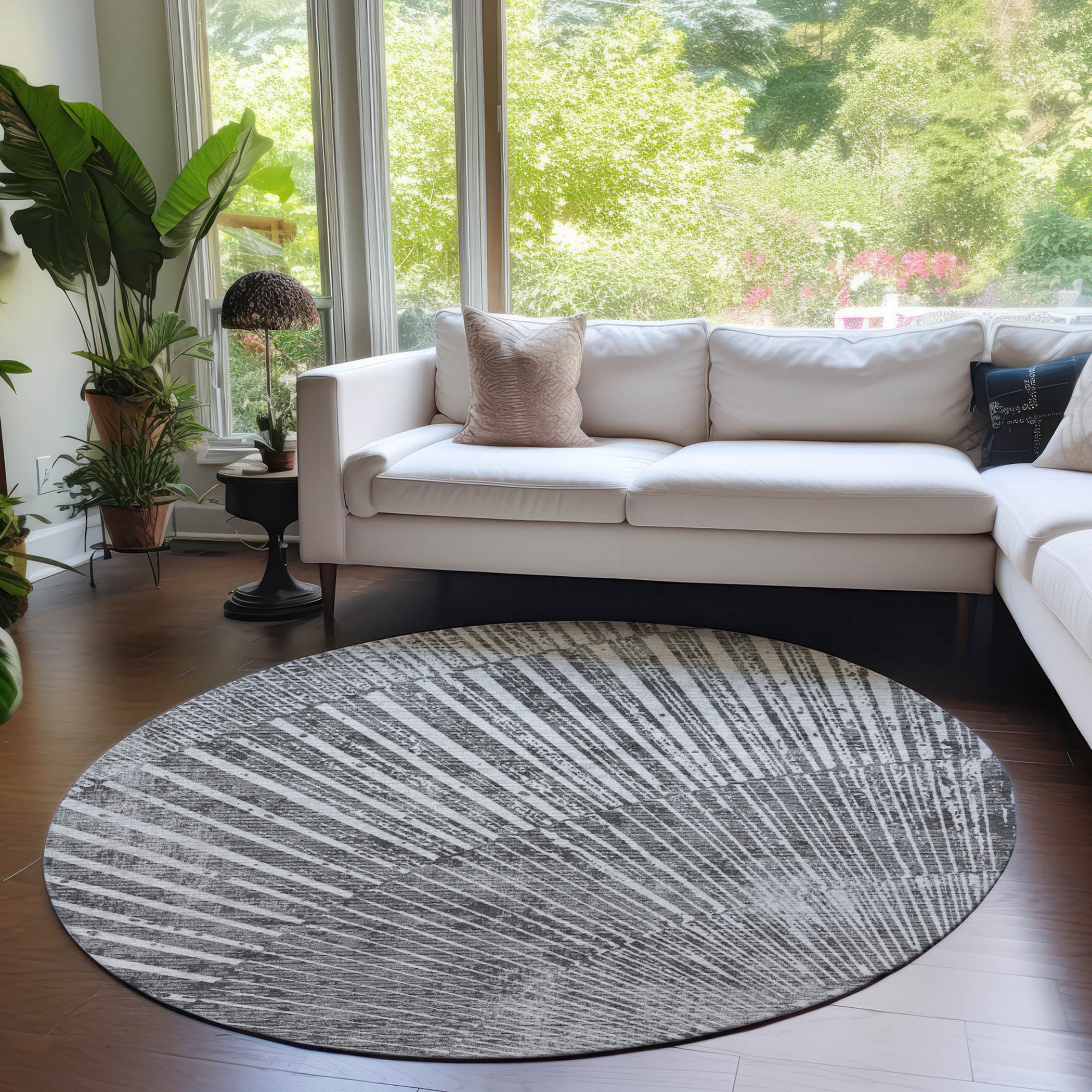 Addison Rugs ACN542GY8RO Chantille ACN542GY 8 x 8 (ft) Polyester Gray Round Indoor/Outdoor Geometric Machine washable Area rug