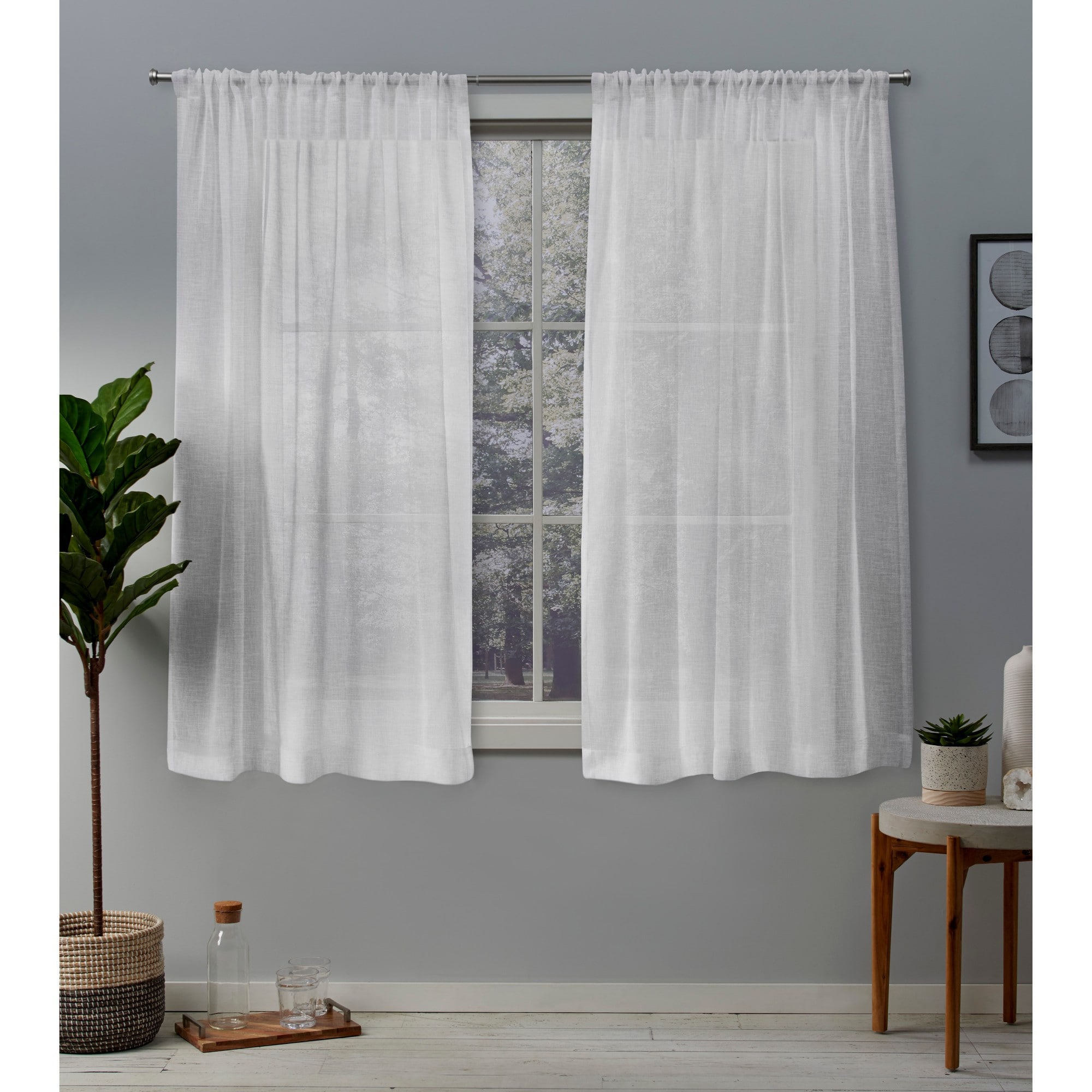 Exclusive Home EH8316-04 2-63R 63-Inches Winter White Sheer Rod pocket Curtain panel pair