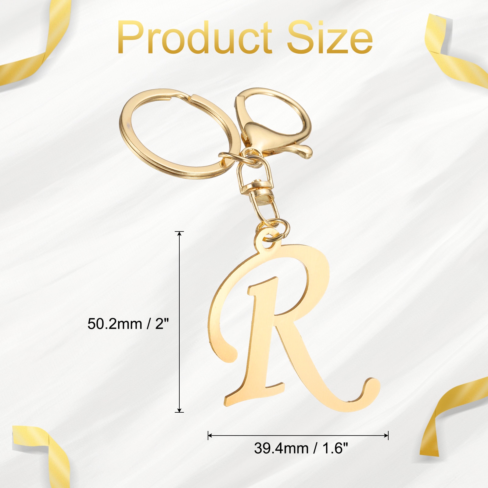 PATIKIL Cute Gold Initial Letter Keychain Stainless Steel Letter R ...