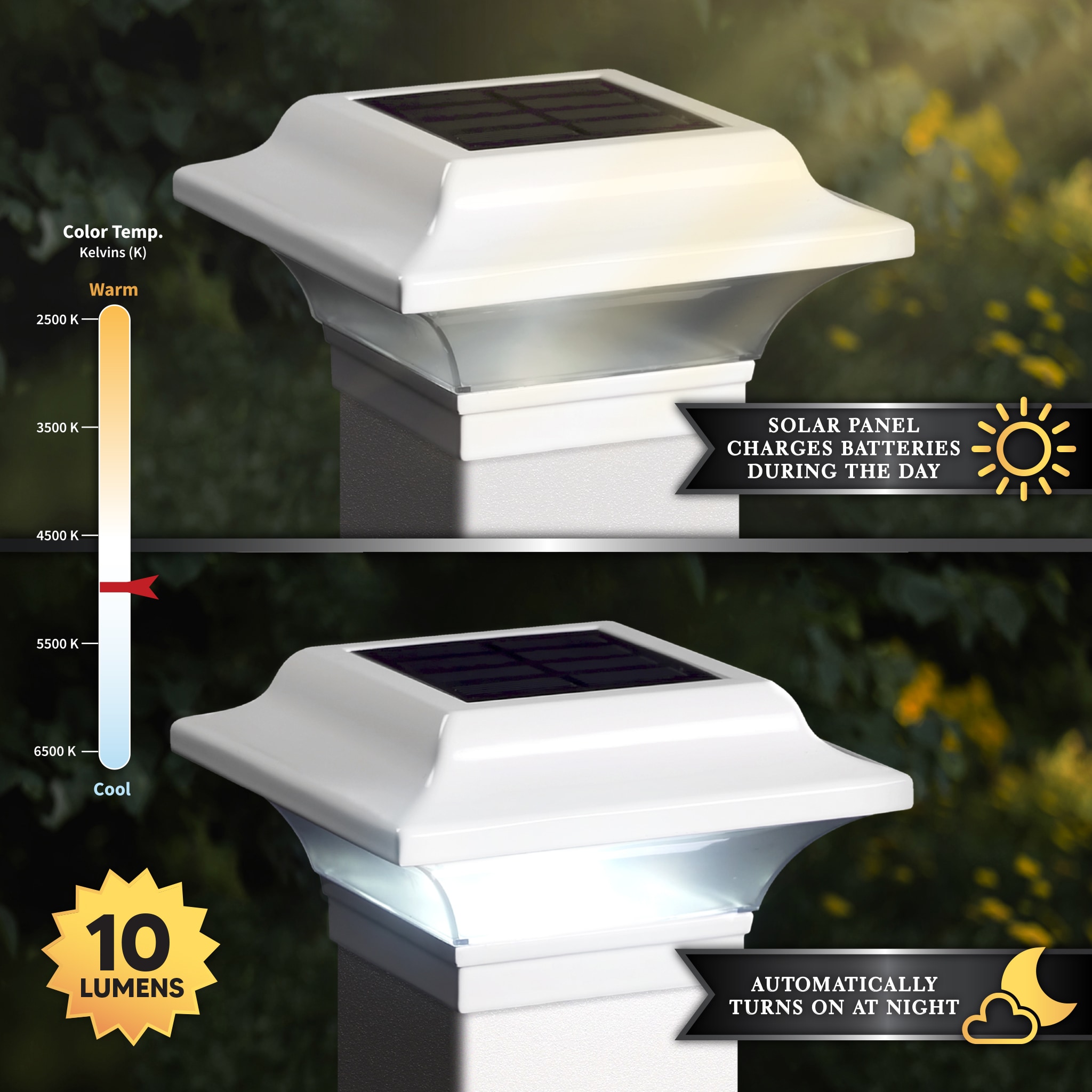 Low Voltage Solar Powered Integrated LED Fence Post Cap Light with Base  Adapter Included Pack