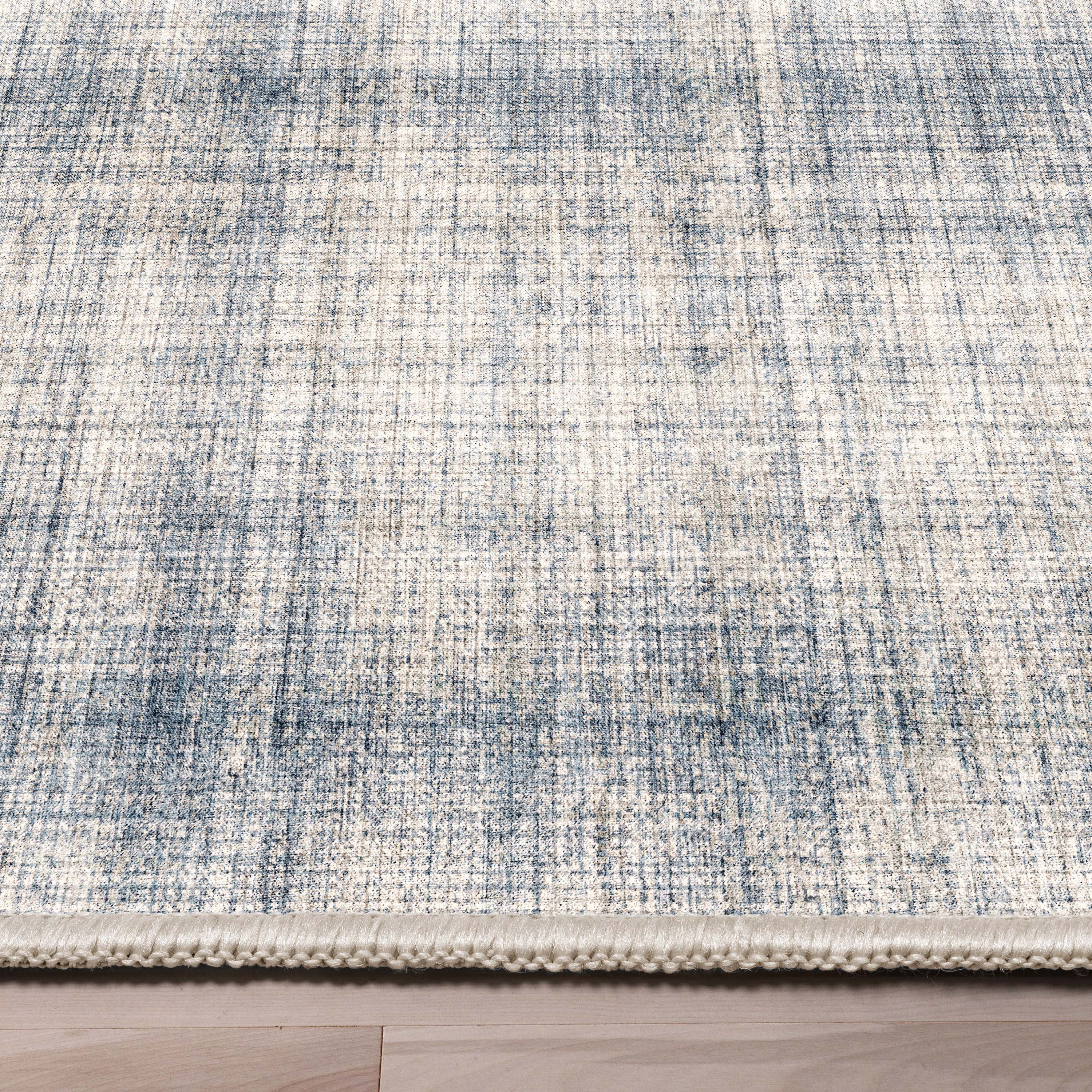 Blue Cream Abstract Plaid Flat-Weave Area Rug 9'10" x 13'