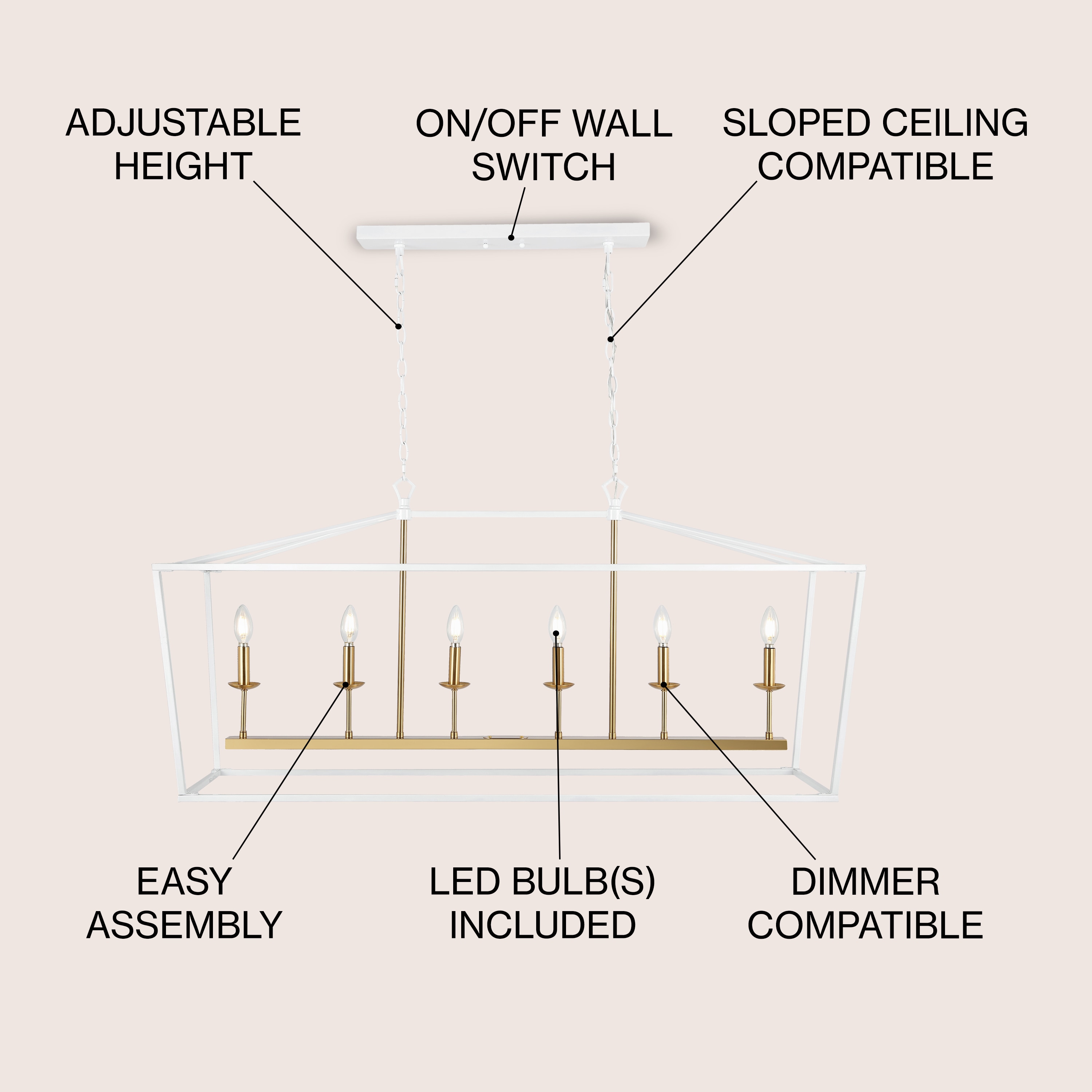 Pagoda 49" Satin White Iron Candle-Style Linear Chandelier