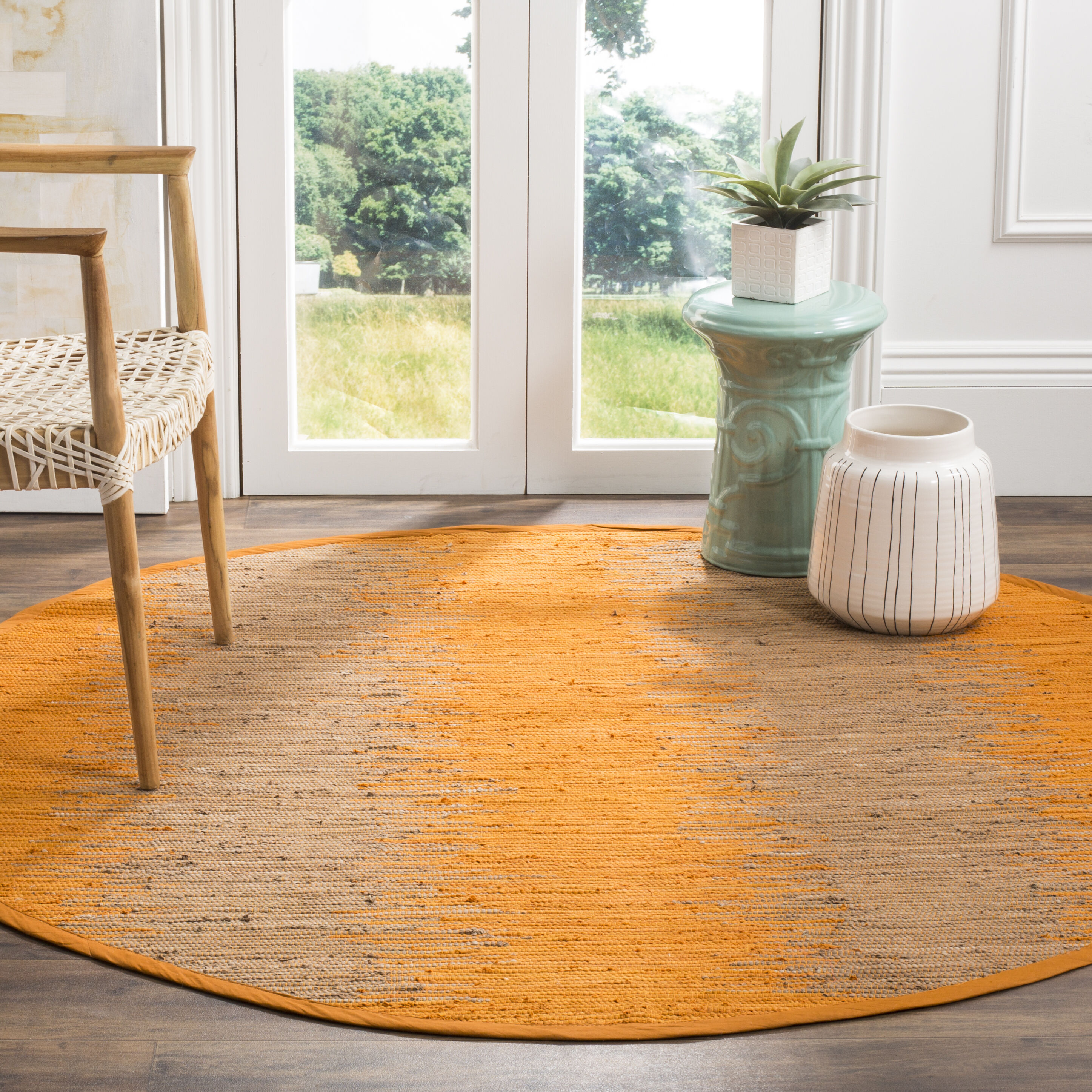 Safavieh MTK718R-6R Montauk Salina 6 x 6 (ft) Cotton Orange Round Indoor Abstract Coastal Area rug