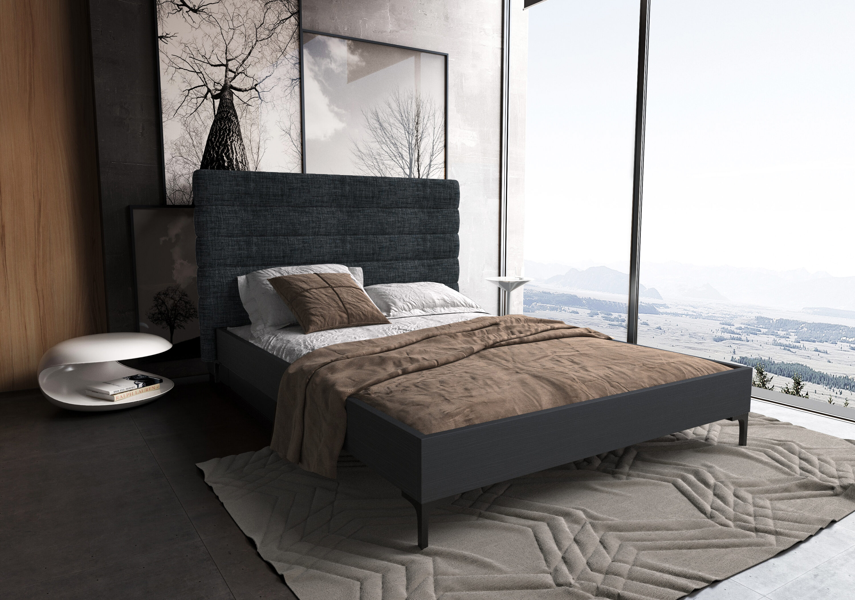 Manhattan Comfort BD004-QN-GY Grey Queen Wood Upholstered Bed