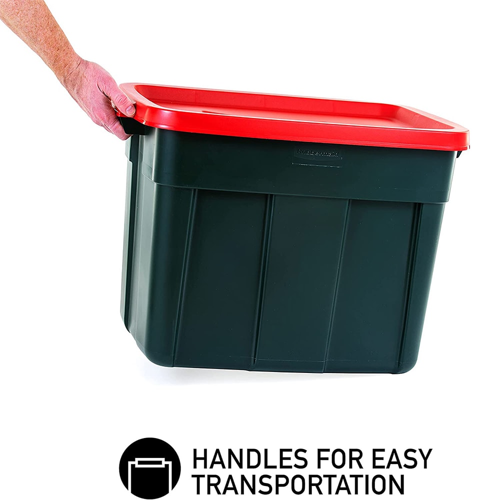 Rubbermaid Large 18-Gallons (72-Quart) Green and Red Heavy Duty Holiday  Tote with Standard Snap Lid at