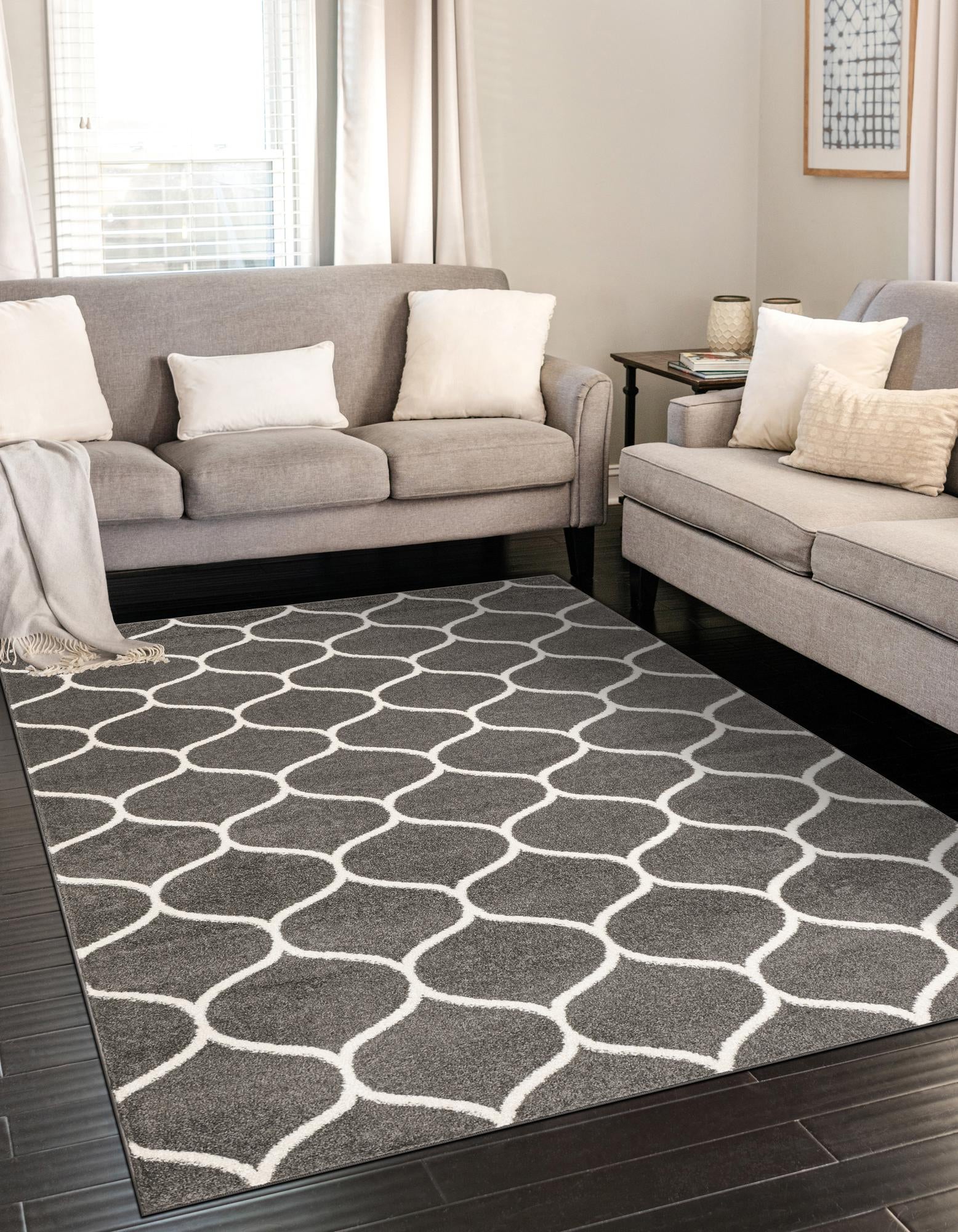 Unique Loom 3140861 Trellis Frieze 8 x 10 (ft) Loomed Polypropylene Dark Gray Rectangular Indoor Trellis Area rug