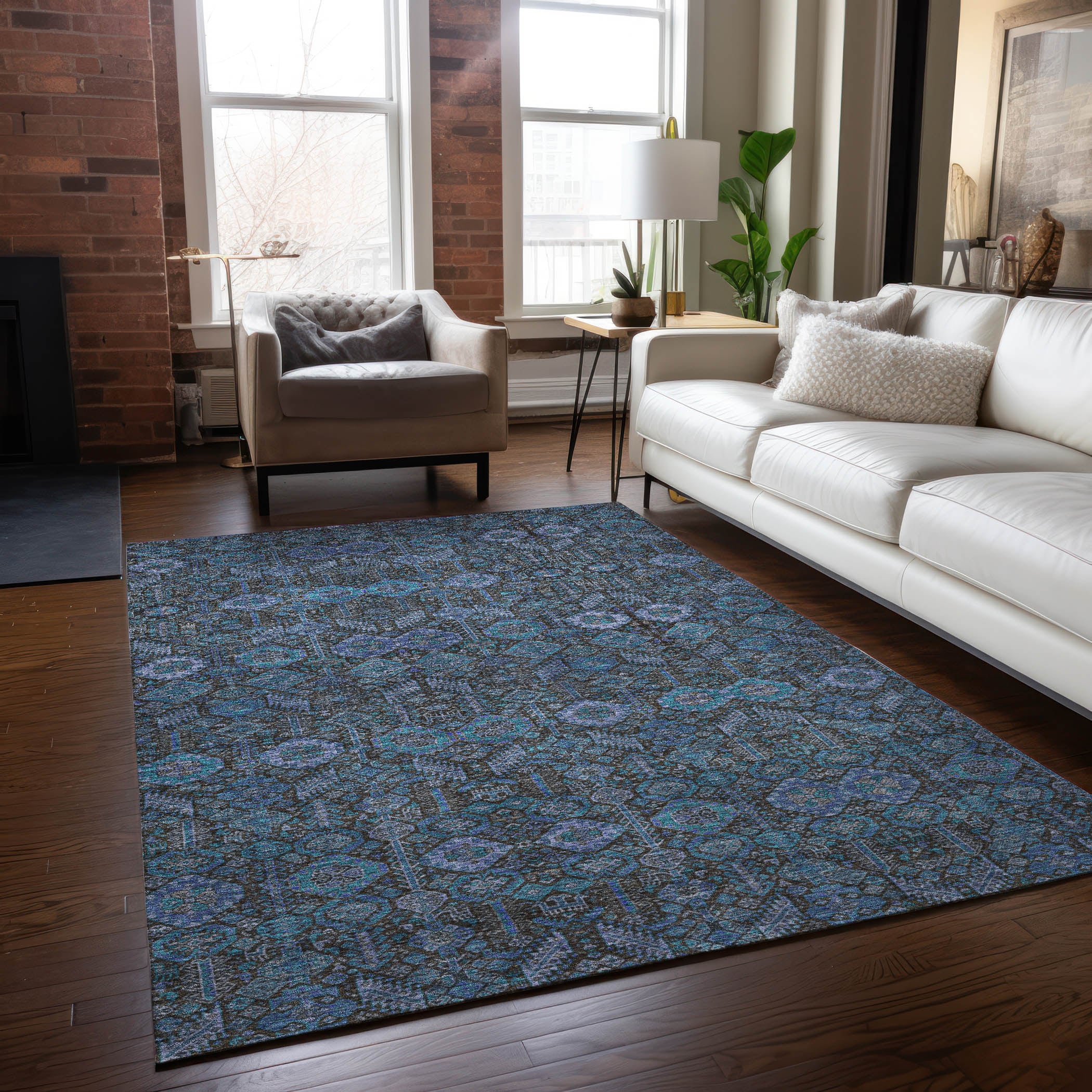 Addison Rugs ACN574TE5X8 Chantille ACN574TE 5 x 7 (ft) Polyester Teal Rectangular Indoor/Outdoor Geometric Bohemian/Eclectic Machine washable Area rug