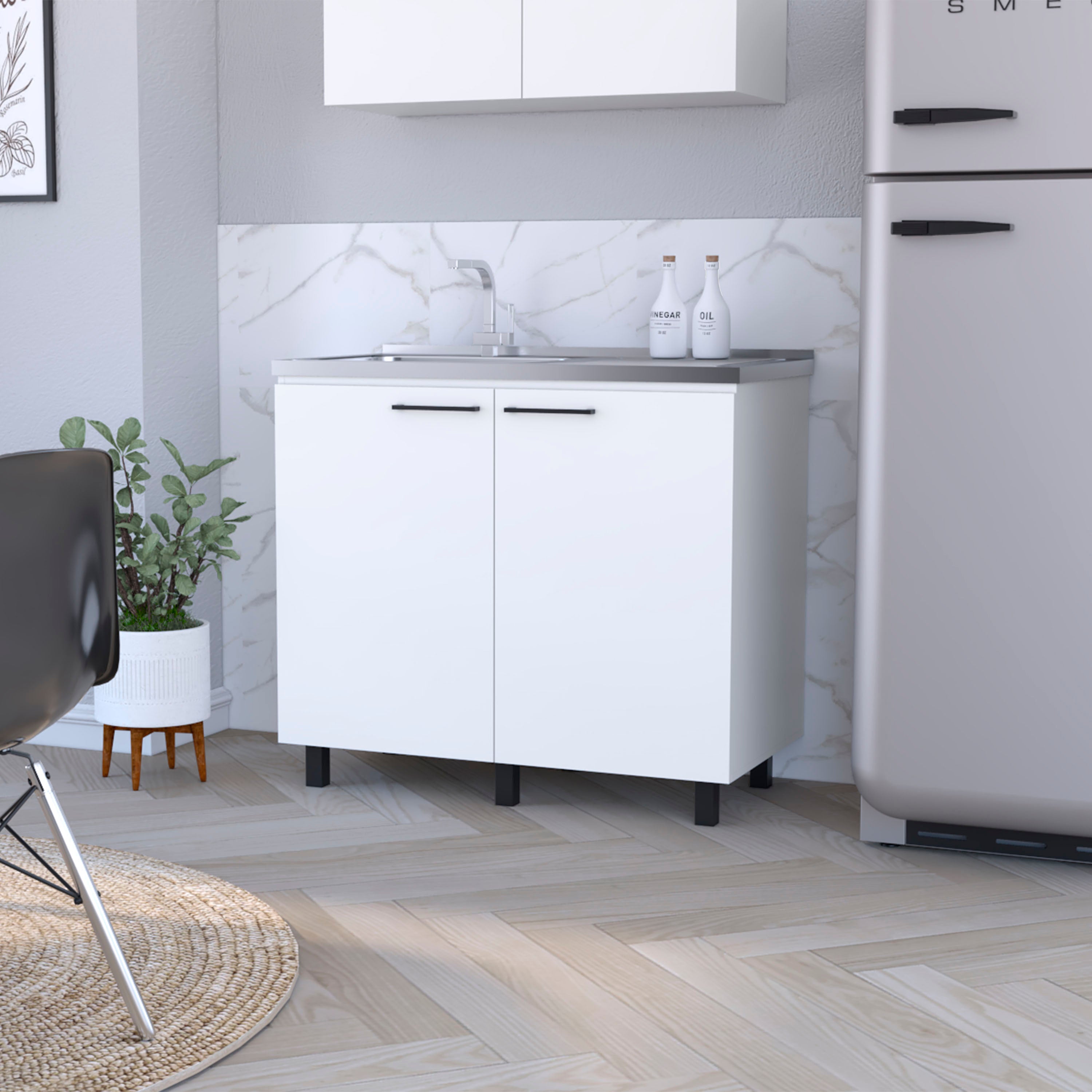 FAVSH  40-in x 20.6-in White Utility Sink with Cabinet with Aluminum Countertop with Handles