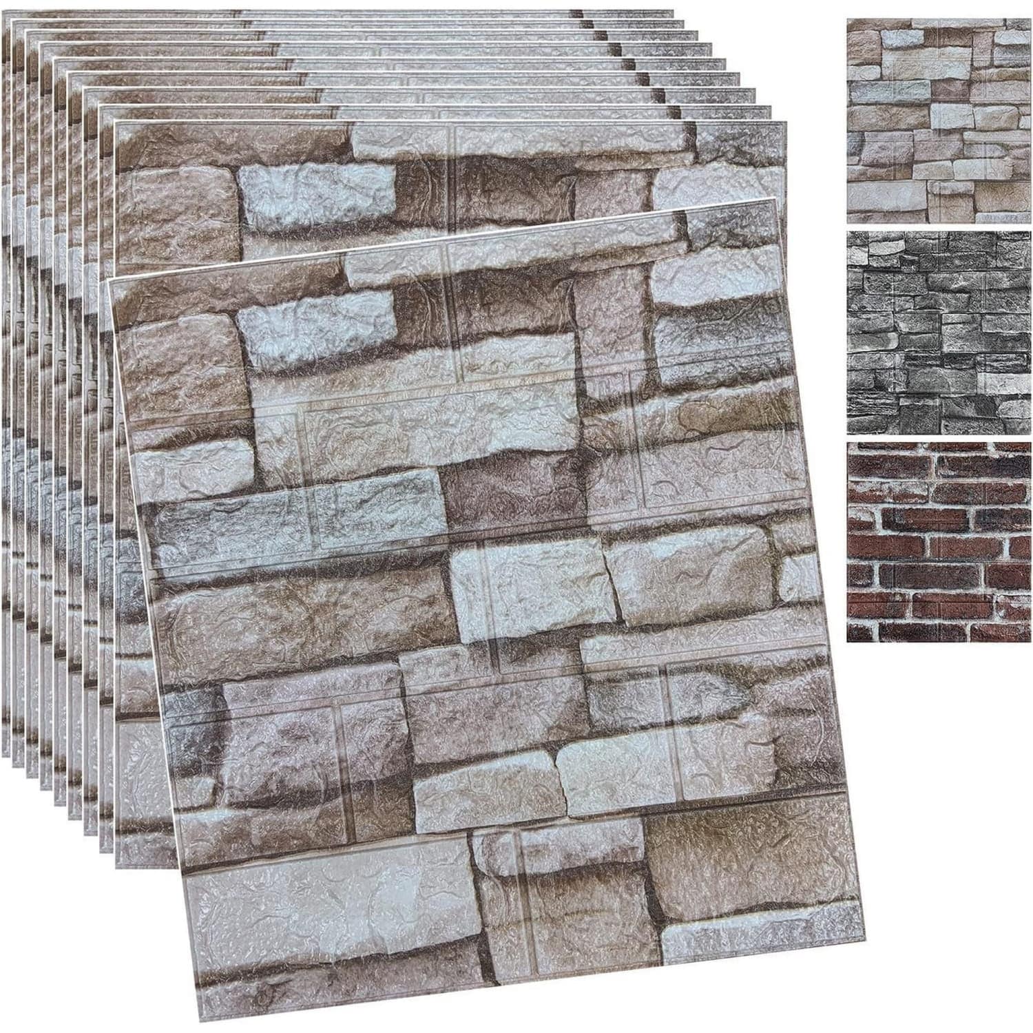 OGETFUUR 20-Pack Rock Faux Brick Self-Adhesive 3D Foam Wall Panel
