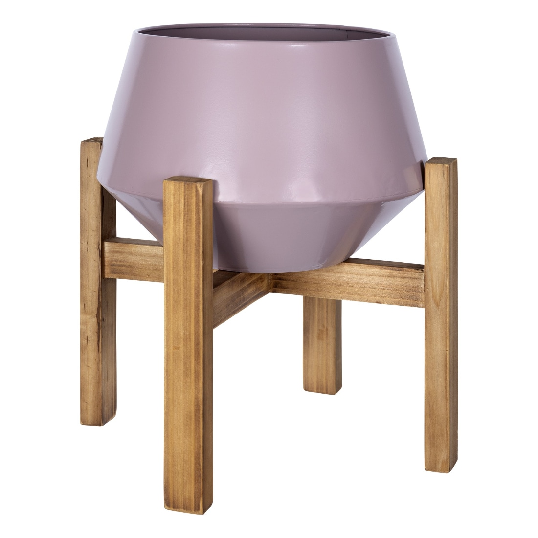 HomeRoots 4000389352 Pink Hexagonal Planter with Wooden Base