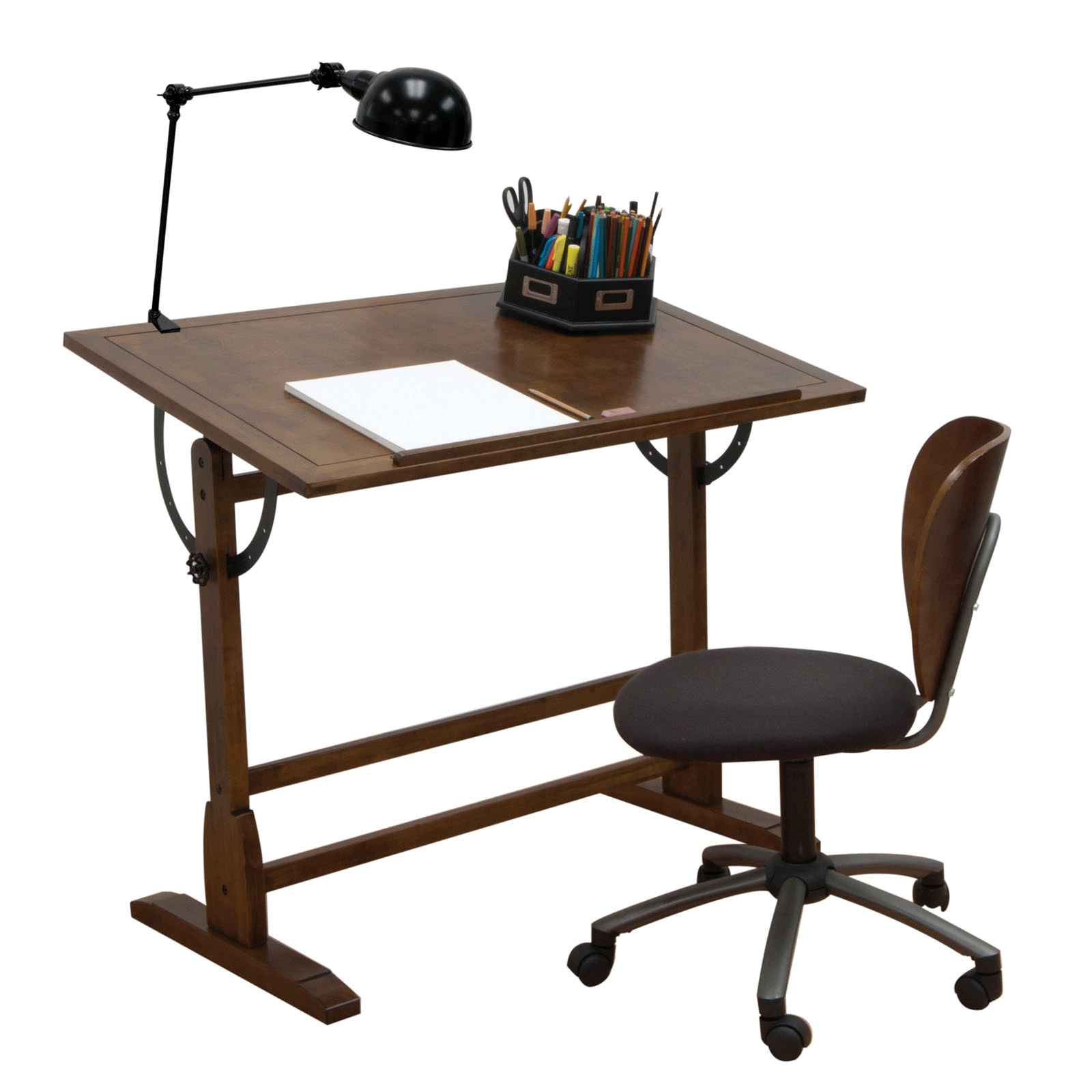 Studio Designs 30-in Brown Traditional Oak Drafting Table at Lowes.com