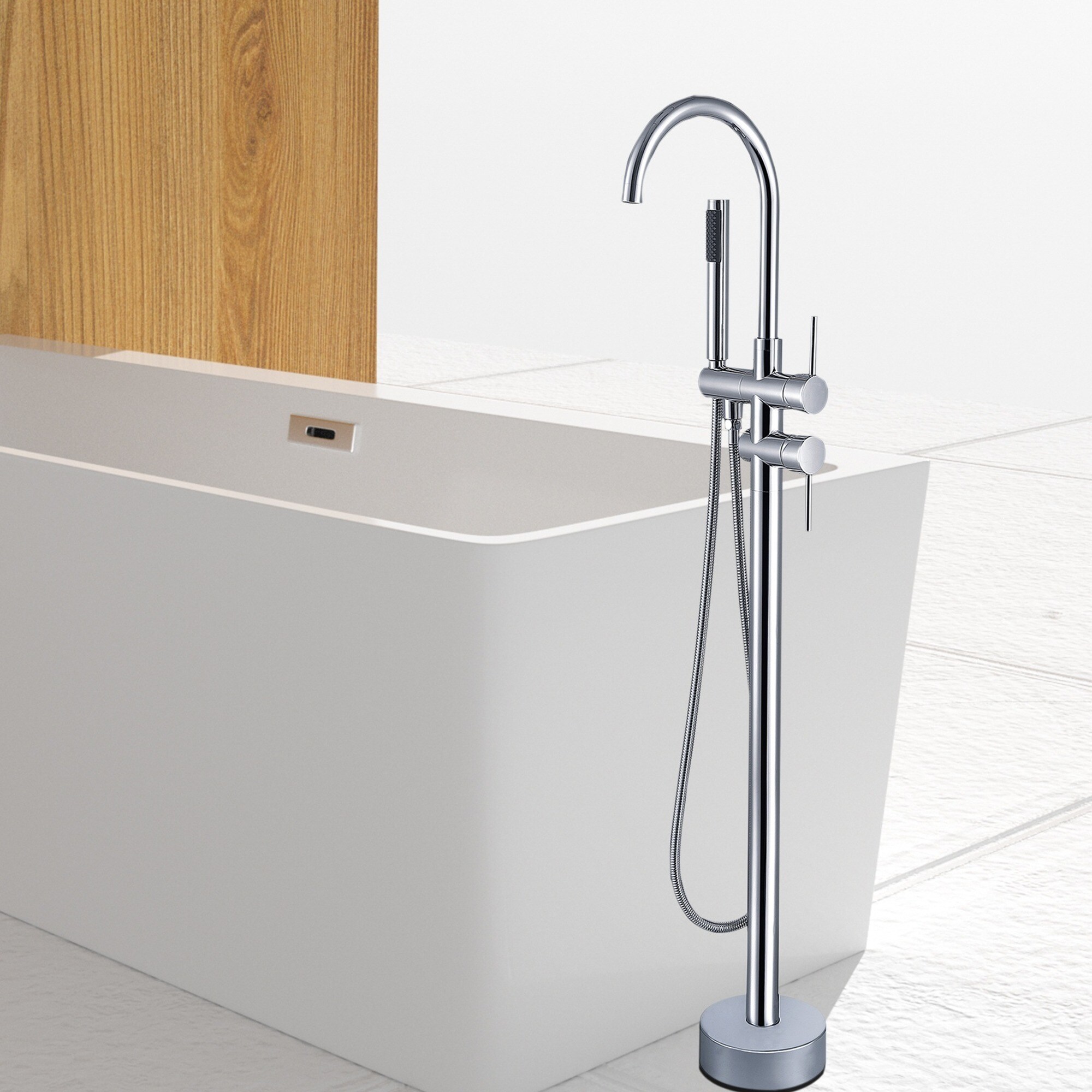 IAK Chrome Metal Freestanding Bathtub Faucet with Hand Shower and Full Body Spray