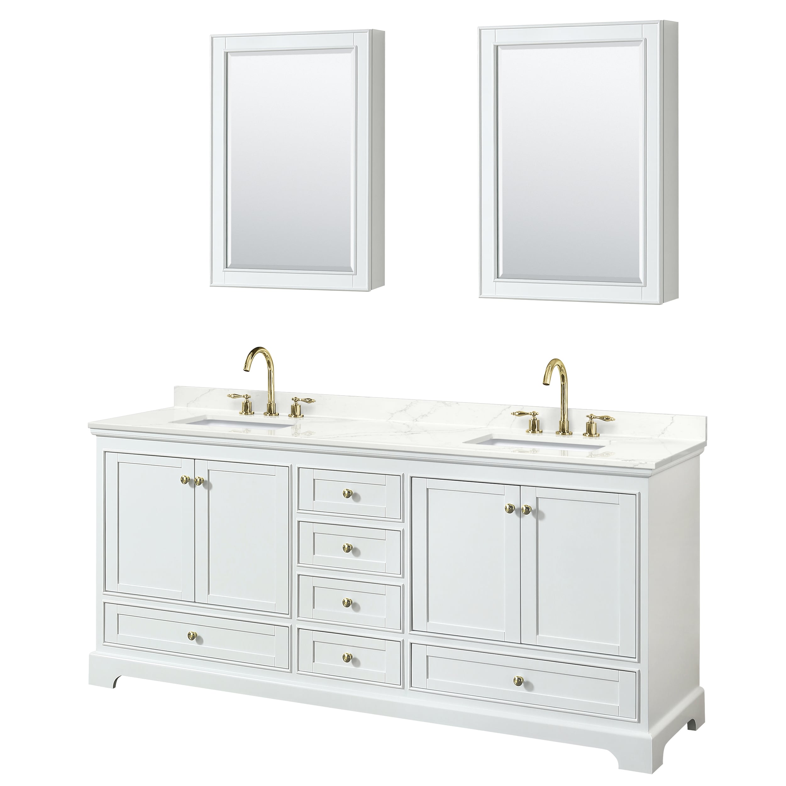 Wyndham Collection WCS202080DWGGTUS3MED Deborah 80-in White Undermount Double Sink Bathroom Vanity with Giotto Quartz Top (Mirror Included)