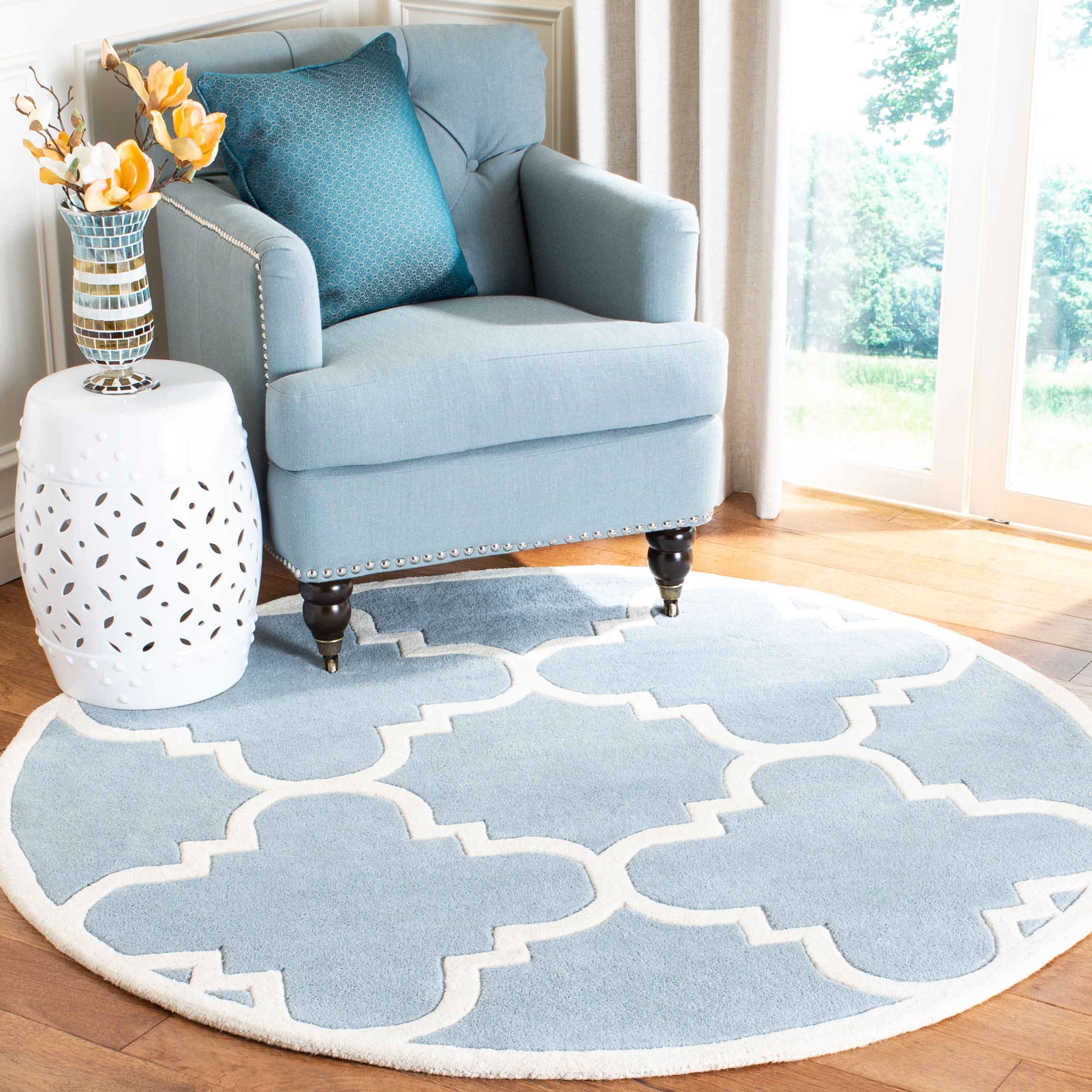  Chatham 730 Blue/Ivory Contemporary 5ft x 5ft Round Rug