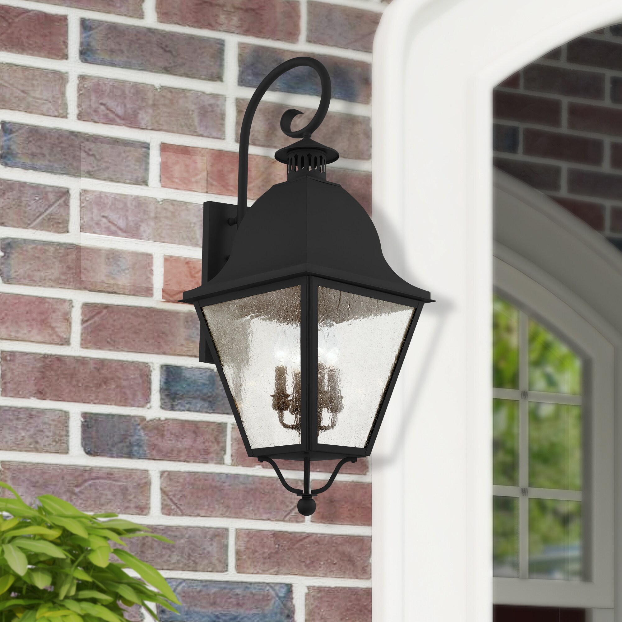Elegant Black Seeded Glass 4-Light Outdoor Wall Lantern