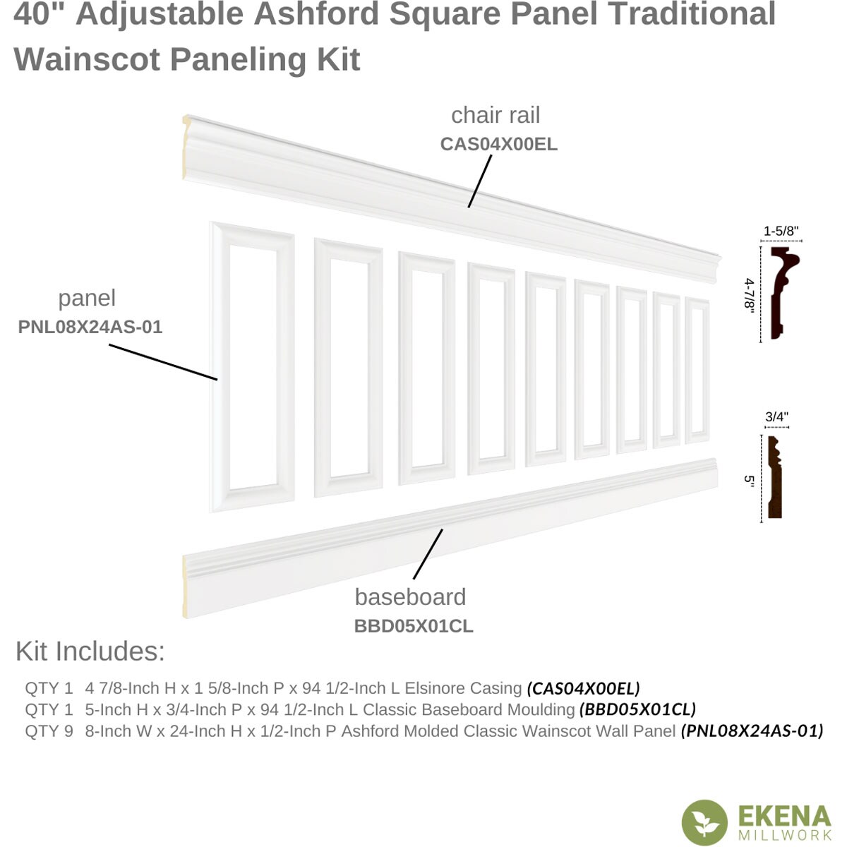 Ekena Millwork WPKUSQ101P040 Wall-Panels - View #2