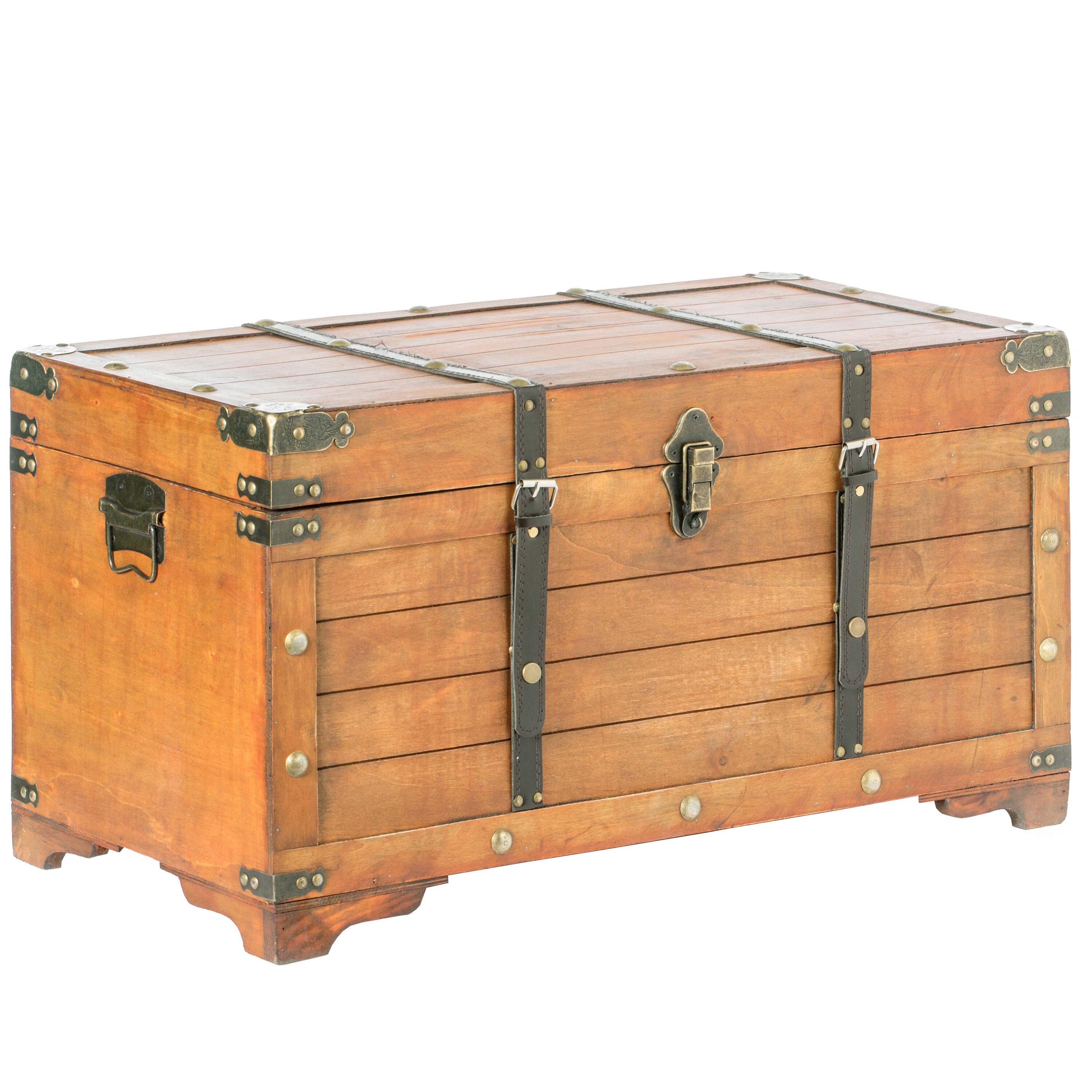Vintiquewise Brown Rustic Large Wooden Storage Trunk with Lockable Latch