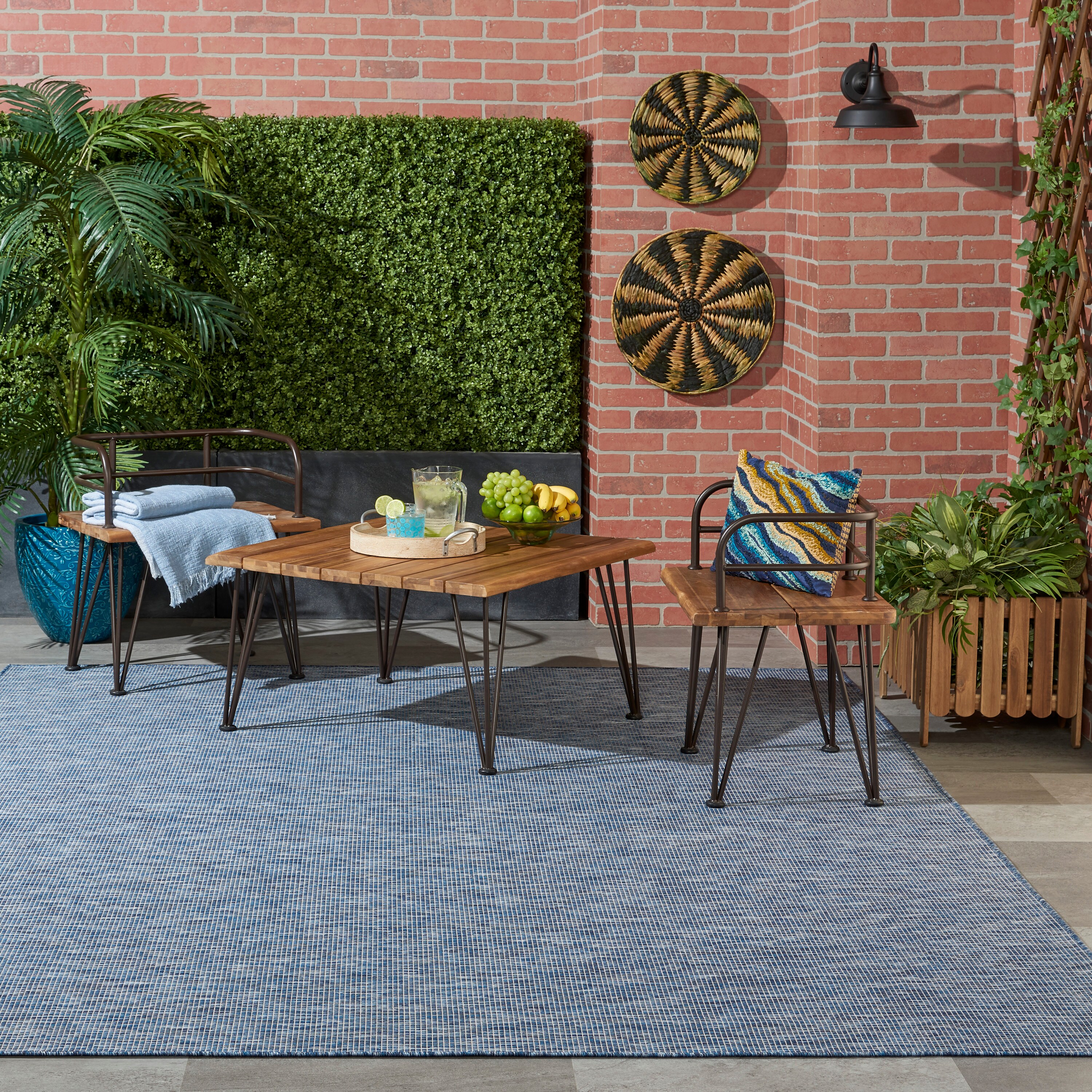 Reversible Easy-Care Navy Blue Synthetic 8' x 10' Area Rug