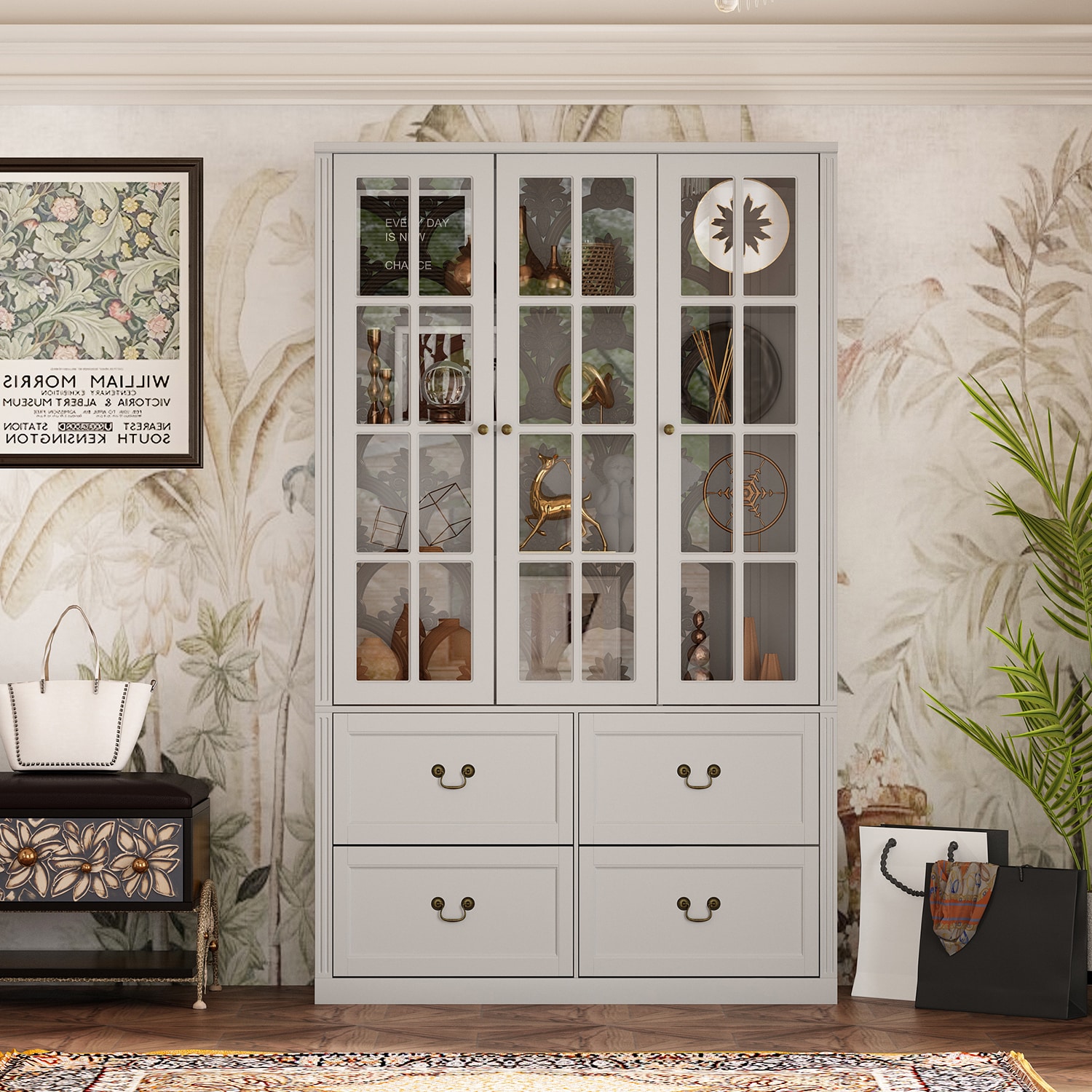 FUFU&GAGA Gray Mdf 4-Shelf Bookcase with Doors (47.2-in W x