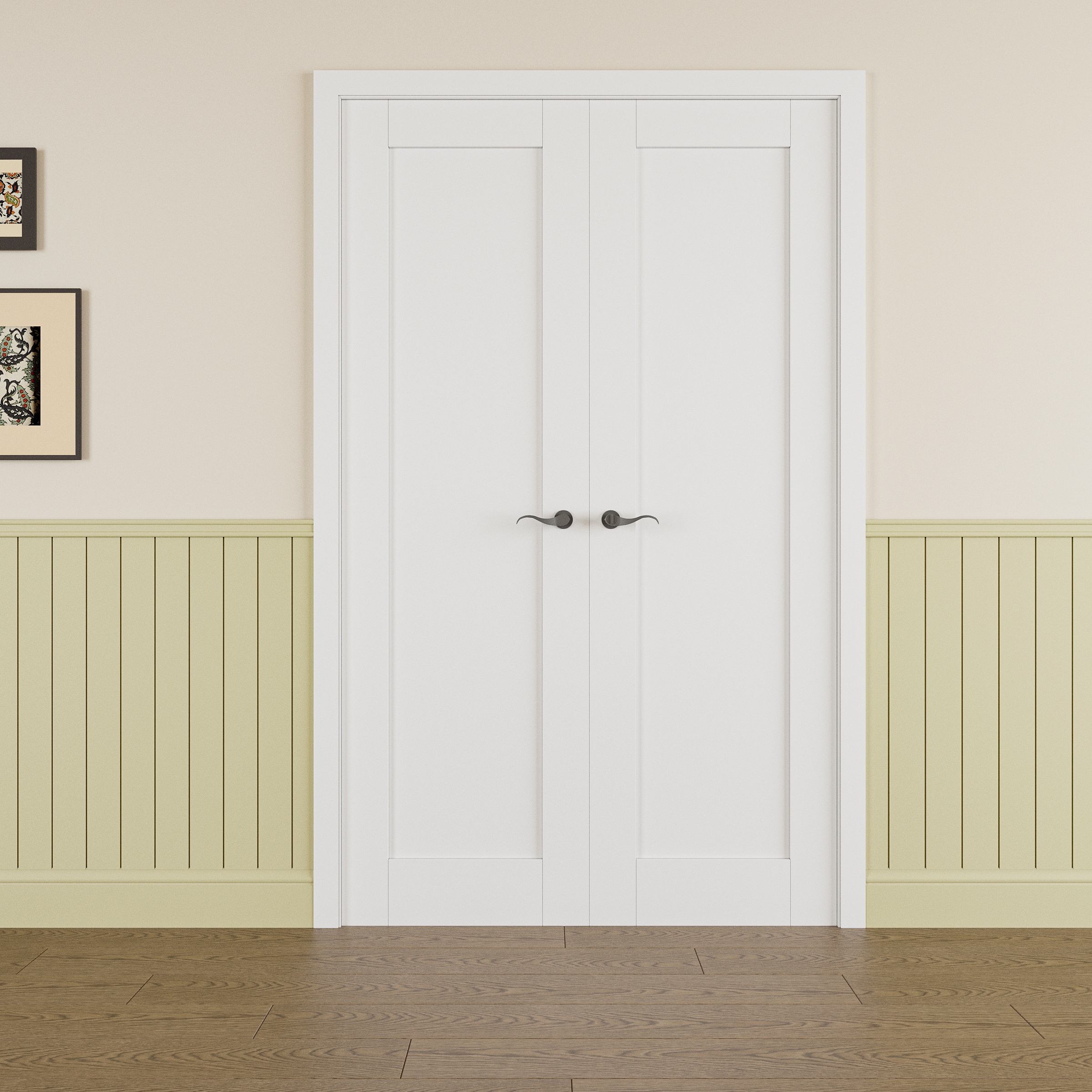JUJUBON Traditional 48-in x 80-in White MDF Prehung Interior French Door (Hardware Included)