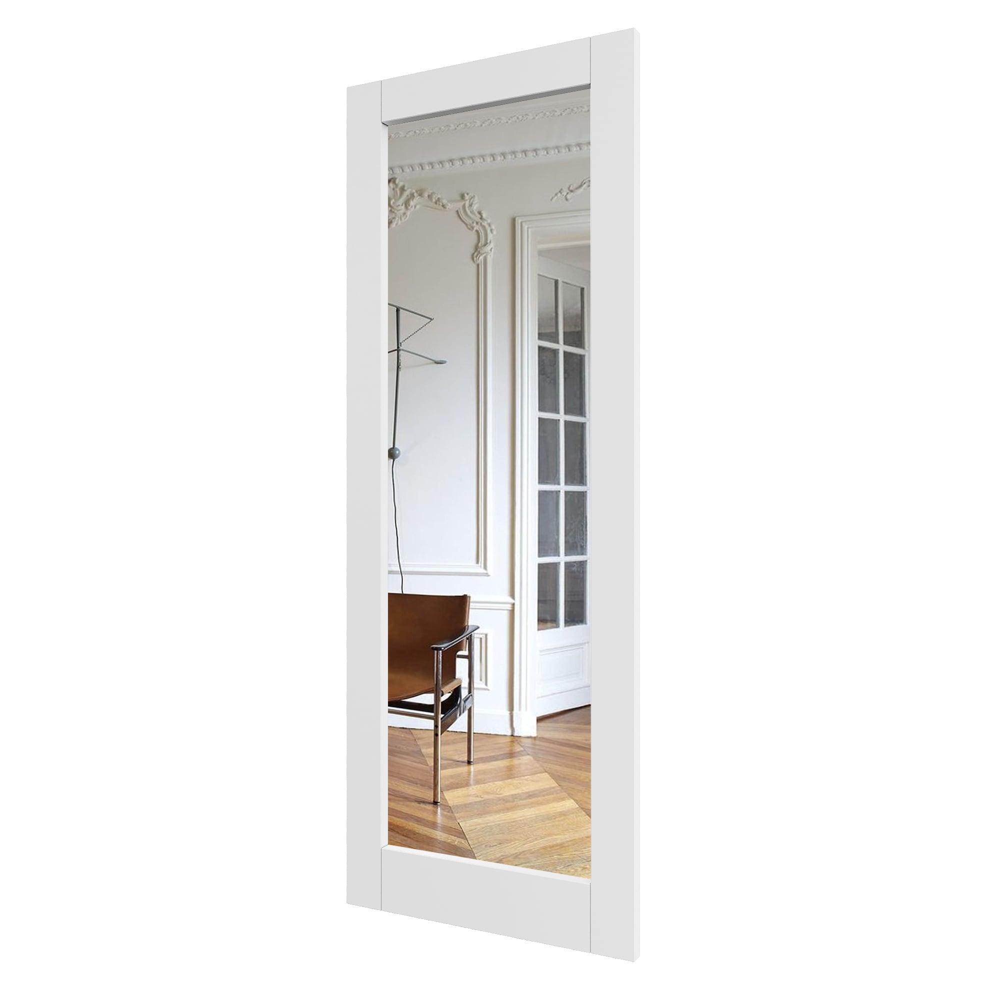 JUJUBON IN-SLABFM-YGMR-24 Traditional  24-in x 80-in White 1-panel square Mirrored glass Smooth Solid core Prefinished MDF Slab Door