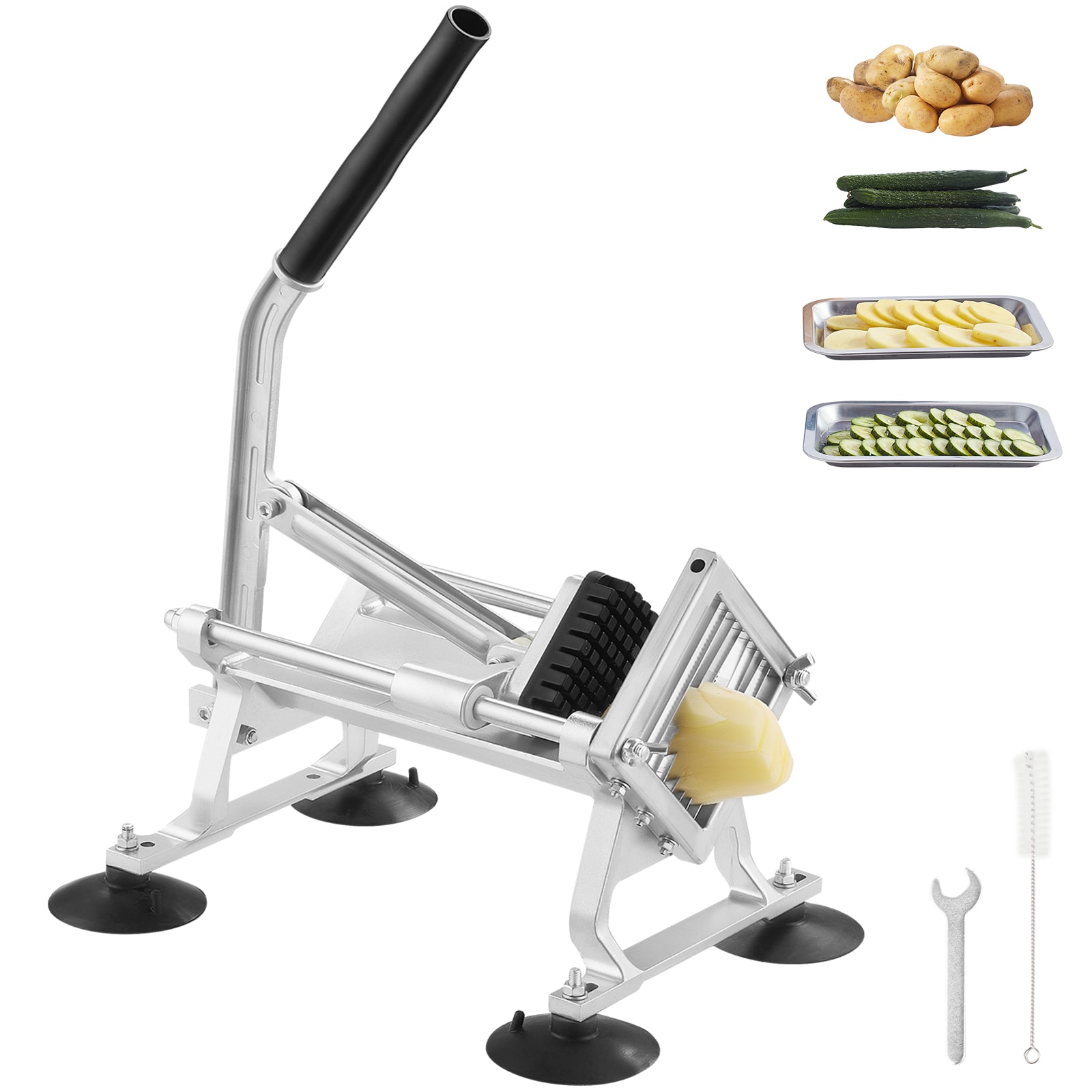 VEVOR SCFQQPJWS38I03766V0 Commercial Vegetable Slicer 3/8 inch Fruit Slicer Stainless Steel and Aluminum Alloy Vegetable Cutter Slicer Machine Manual Slicer with Non-slip Feet for Radishes Onions Potatoes Lemons